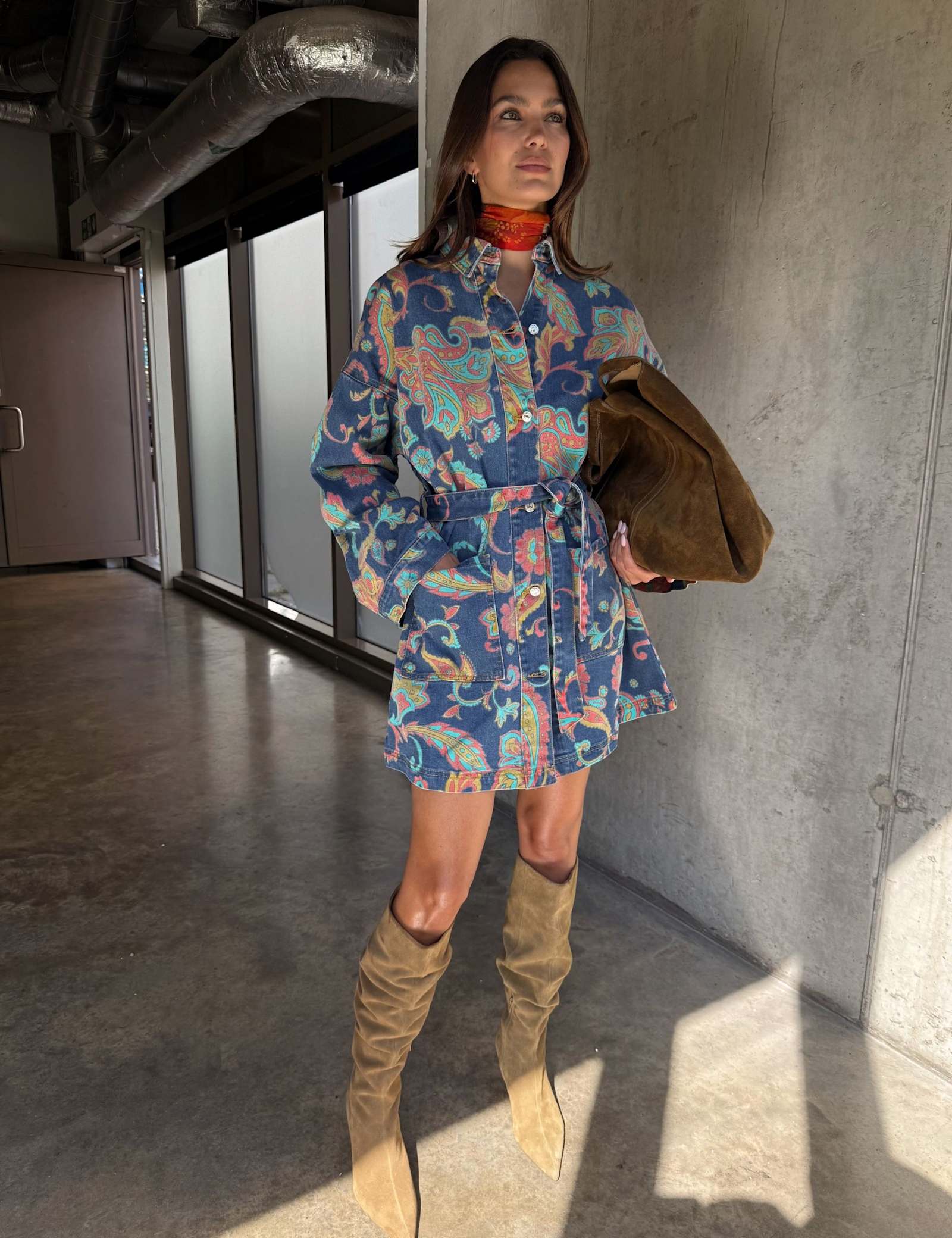 Paisley Denim Belted Shacket - image 1