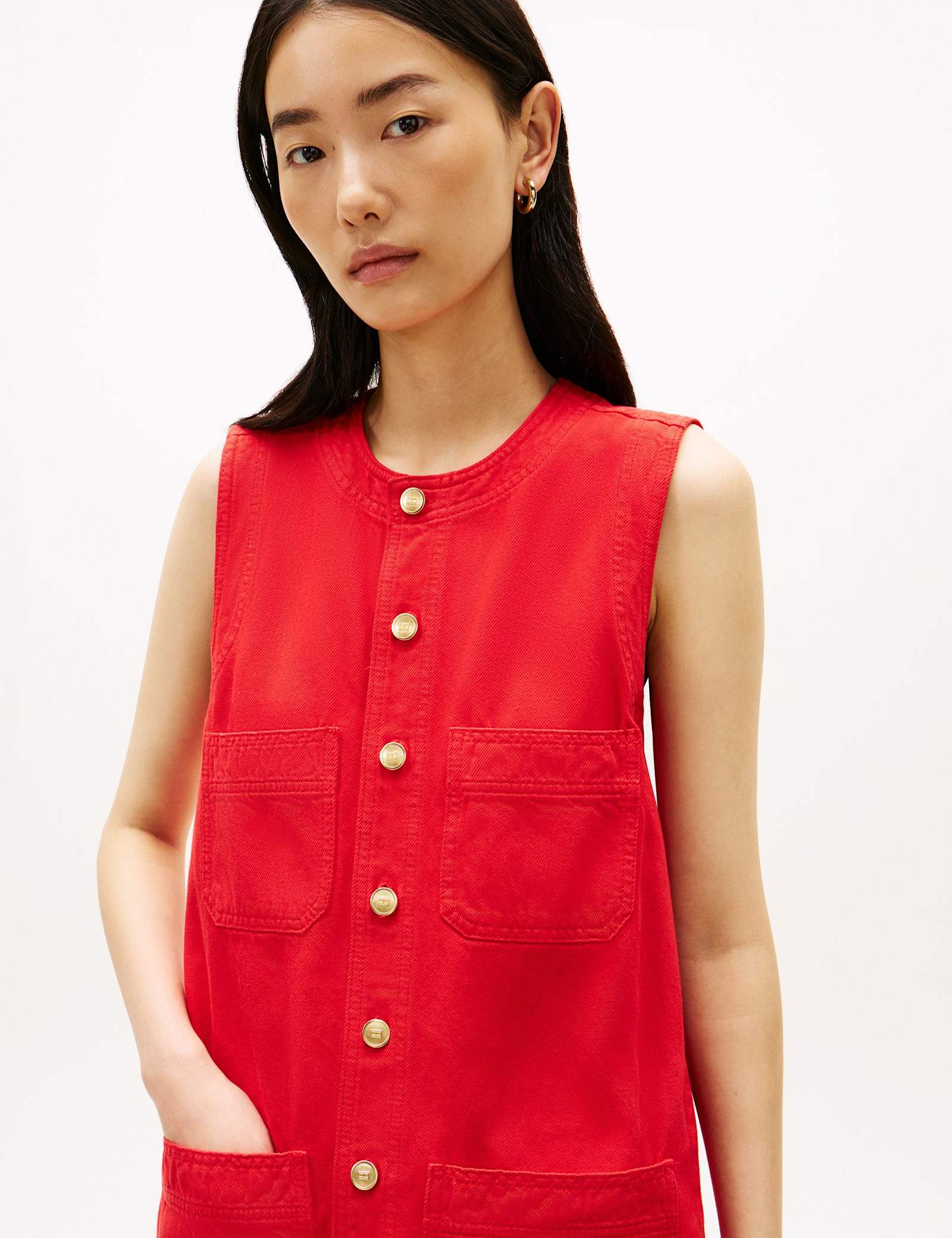 Denim Button Through Mini Shift Dress - image 3