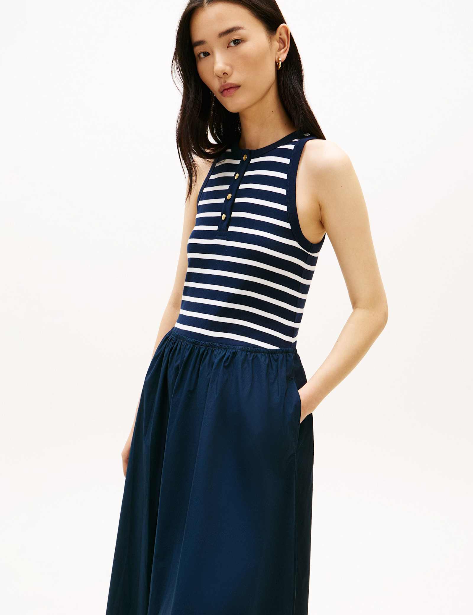 Pure Cotton Striped Midi Skater Dress - image 3