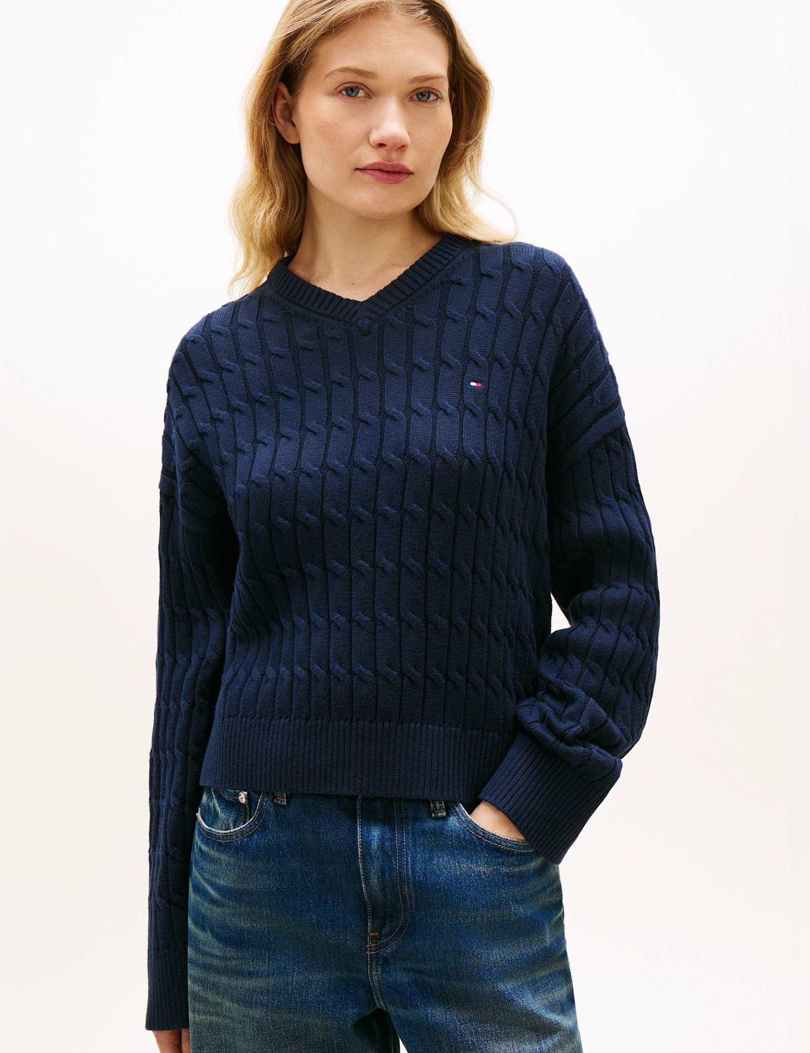 Pure Cotton Cable Knit V-Neck Jumper - image 2