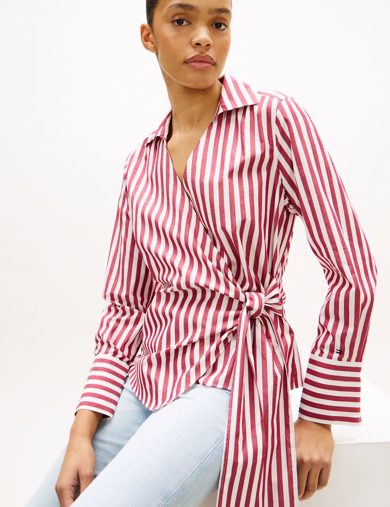 Pure Cotton Striped Knot Front Blouse - image 5