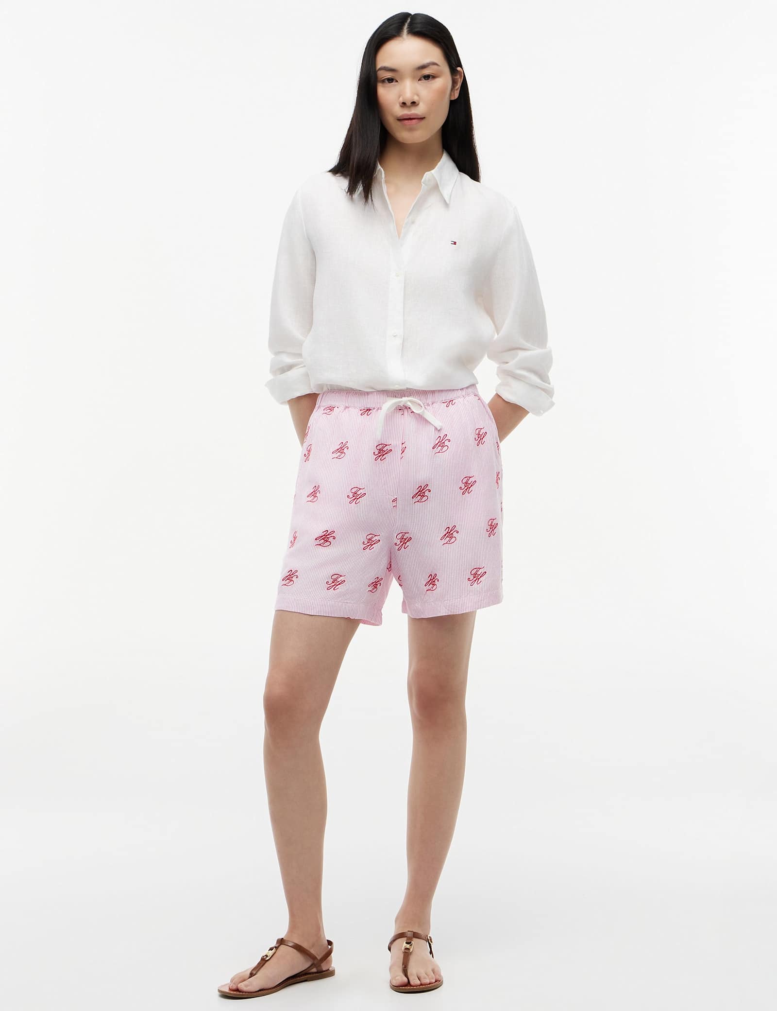 Linen Blend Striped High Waisted Shorts - image 2