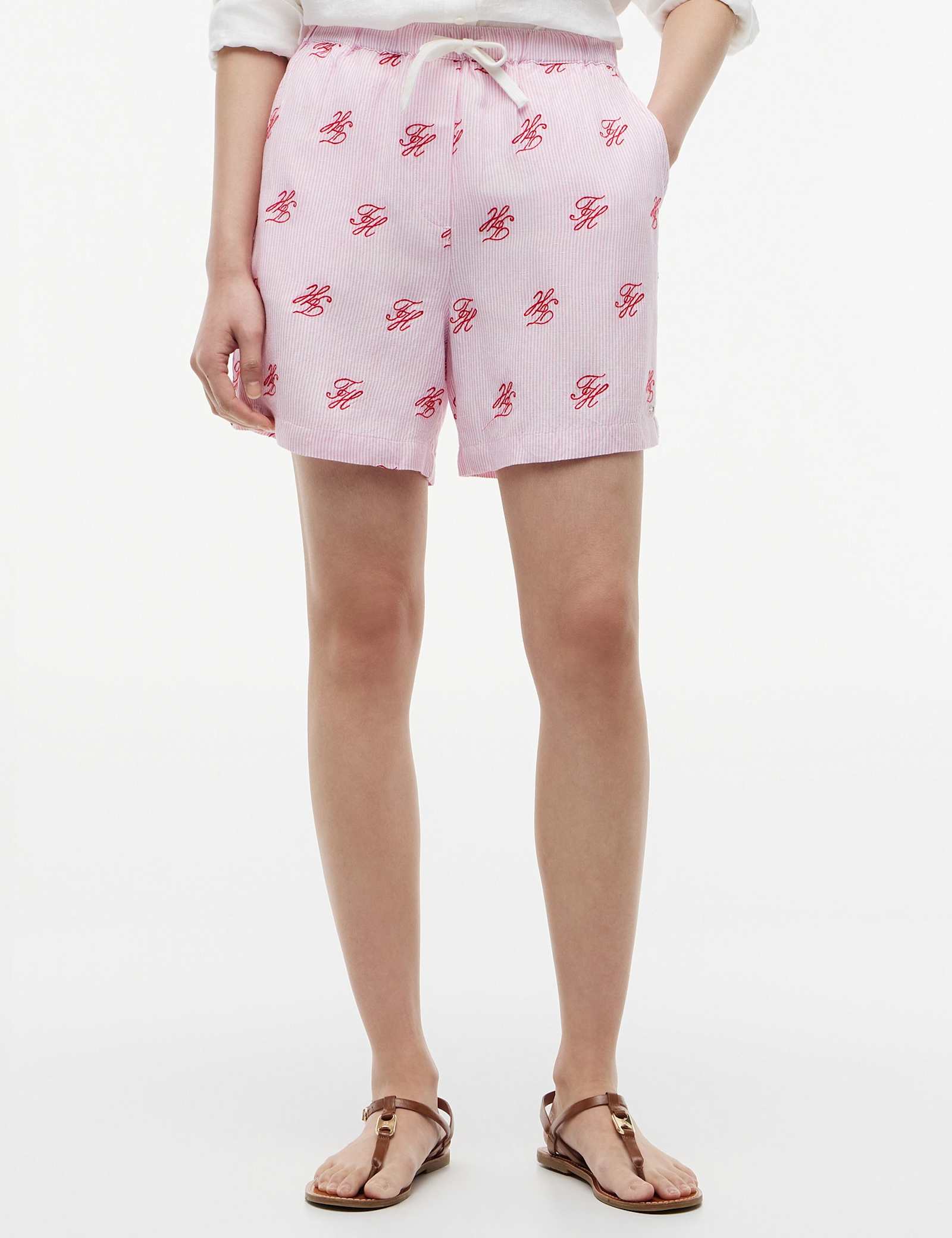 Linen Blend Striped High Waisted Shorts - image 5