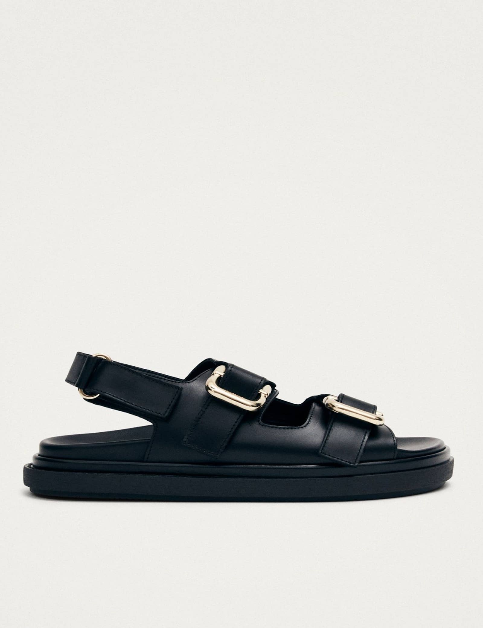 Leather Buckle Flat Slingback Sandals - image 1