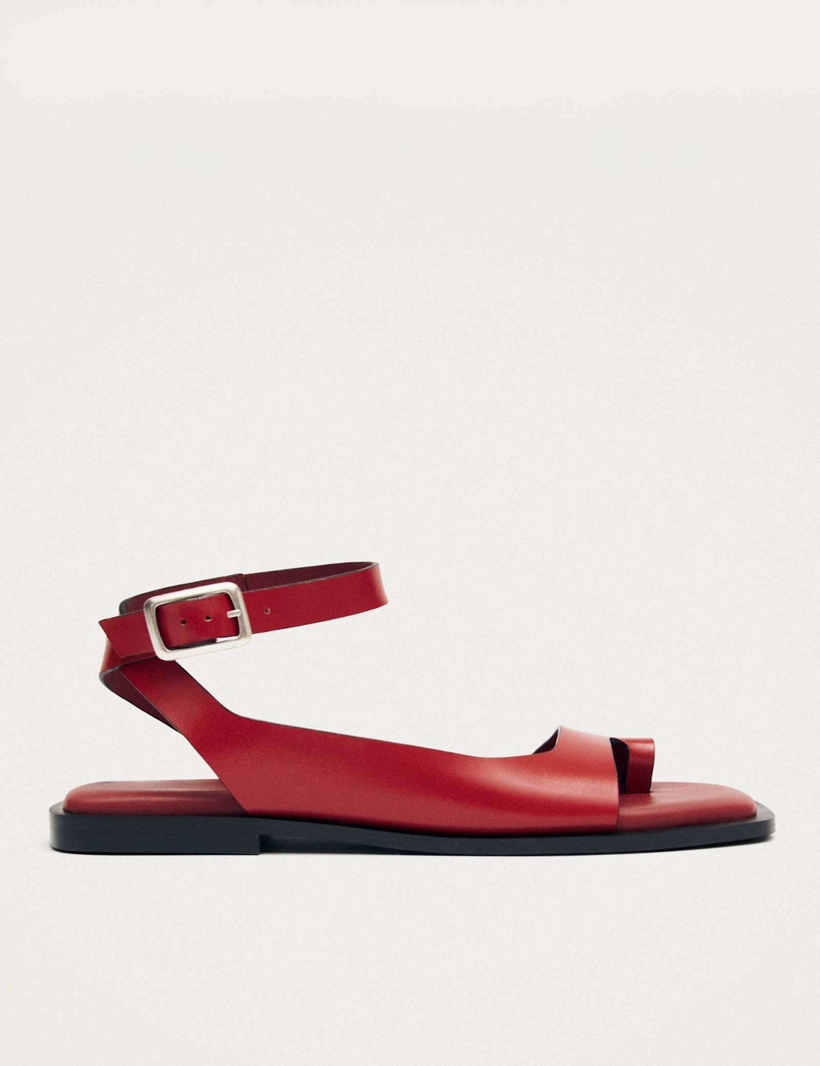 Leather Buckle Ankle Strap Flat Sandals - image 1