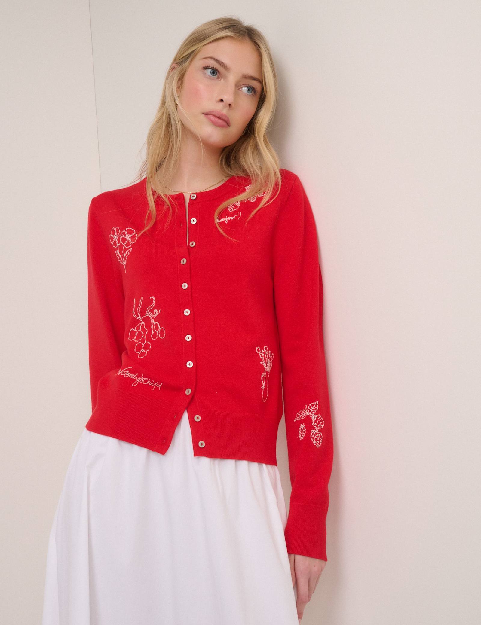 Embroidered Crew Neck Button Through Cardigan - image 1