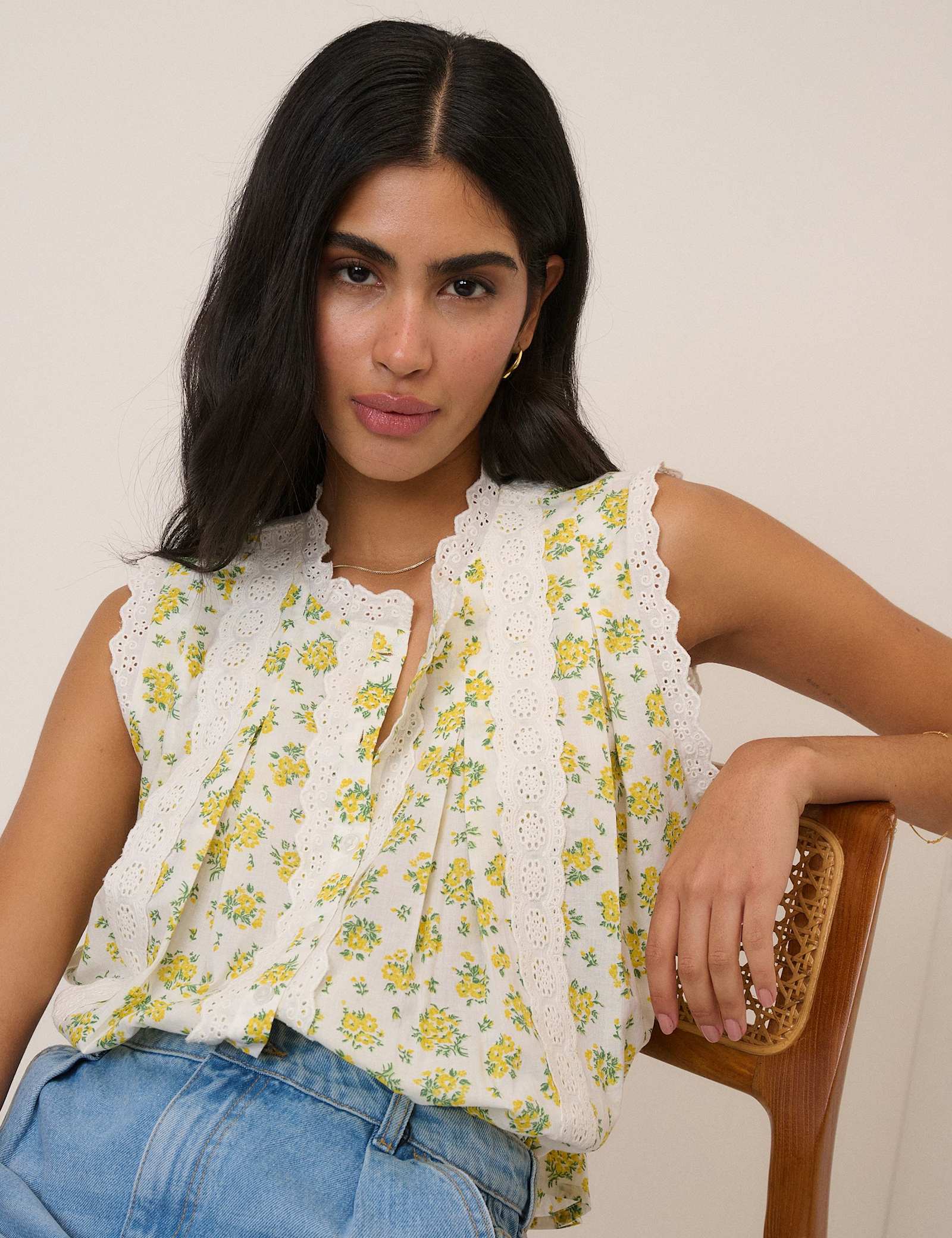 Pure Cotton Crew Neck Lace Detail Blouse - image 5