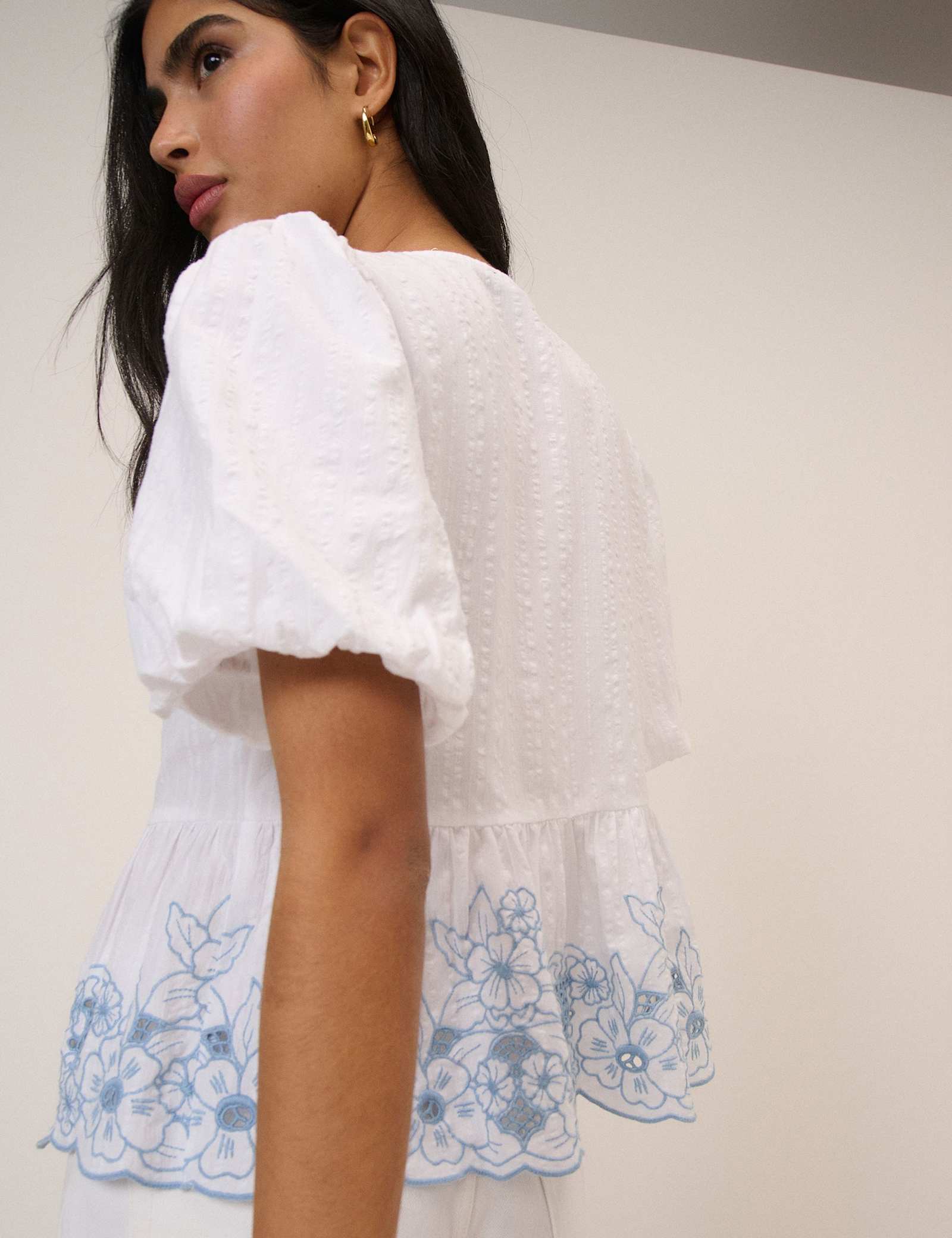 Pure Cotton V-Neck Cutwork Detail Blouse - image 5