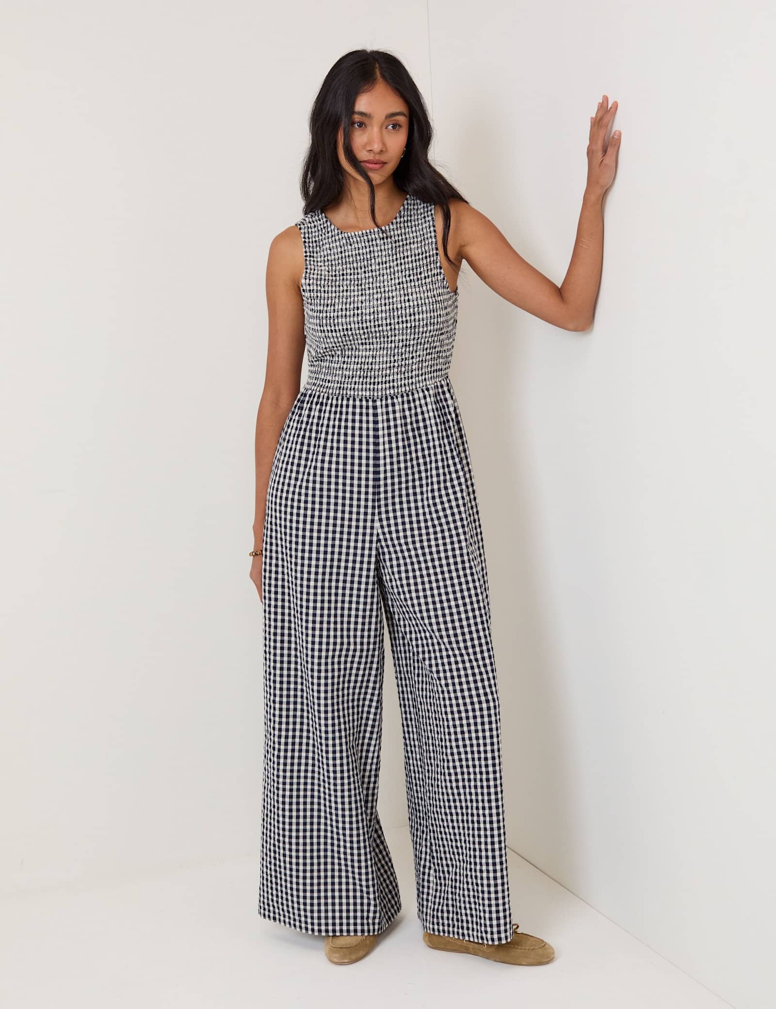 Pure Cotton Checked Wide Leg Jumpsuit - image 2