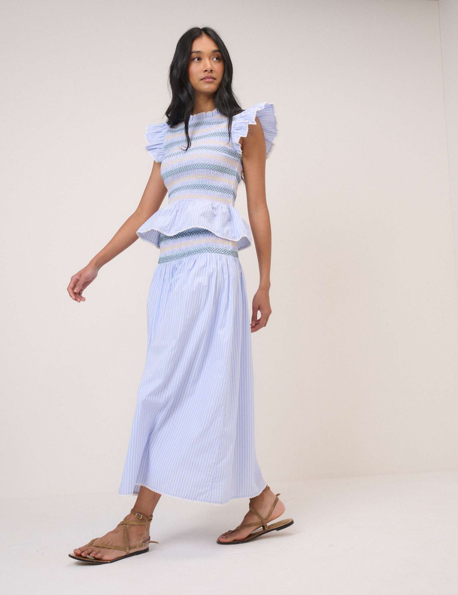 Pure Cotton Striped Shirred Midi Skirt - image 4