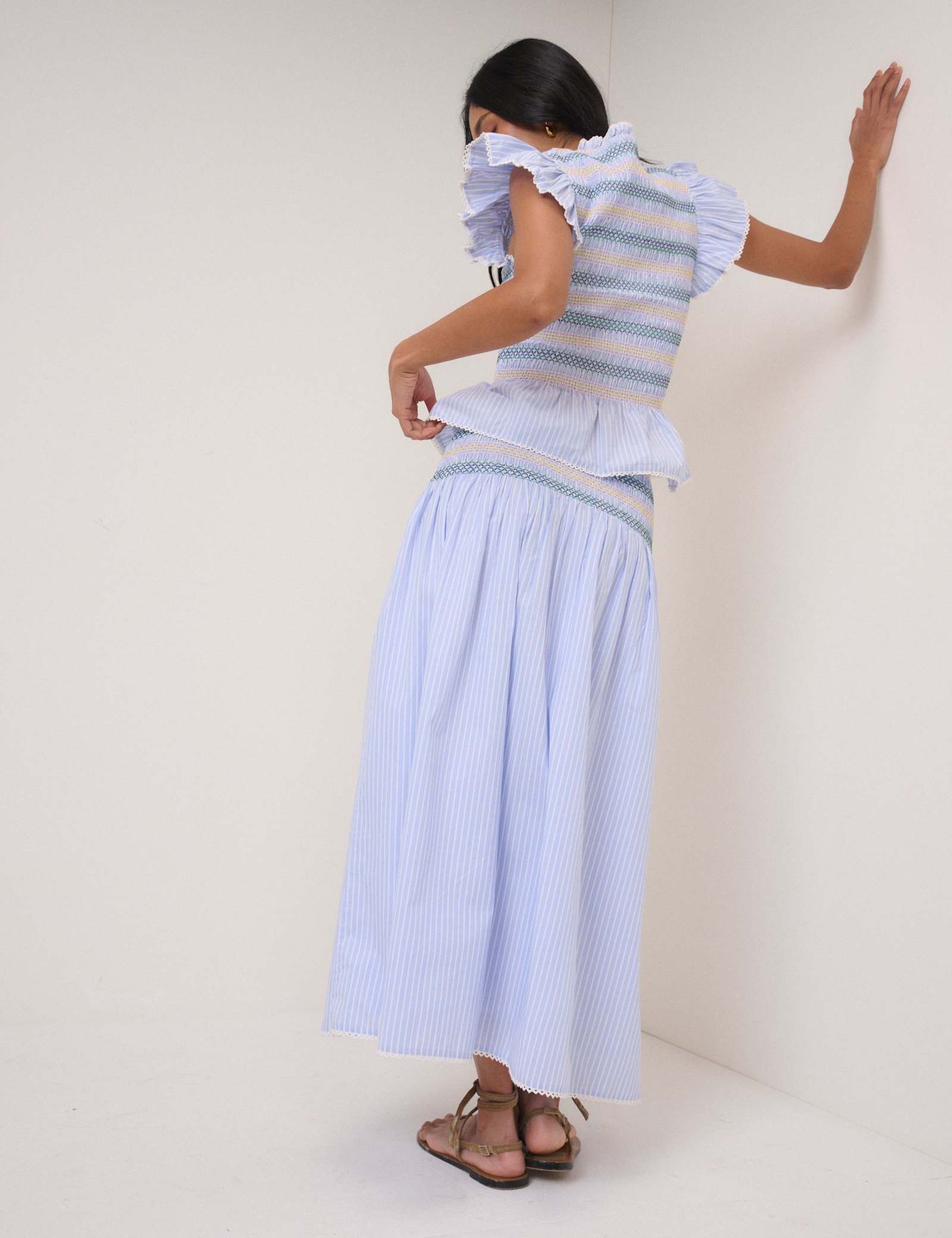 Pure Cotton Striped Shirred Midi Skirt - image 5