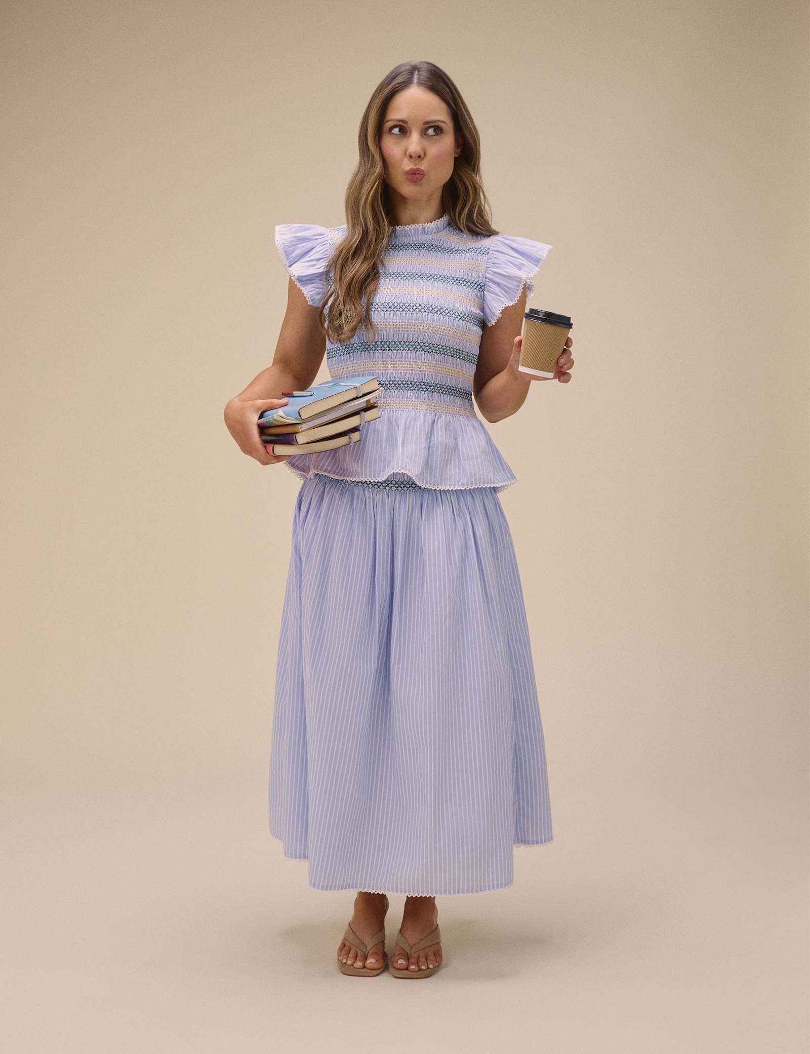 Pure Cotton Striped Shirred Peplum Top - image 1