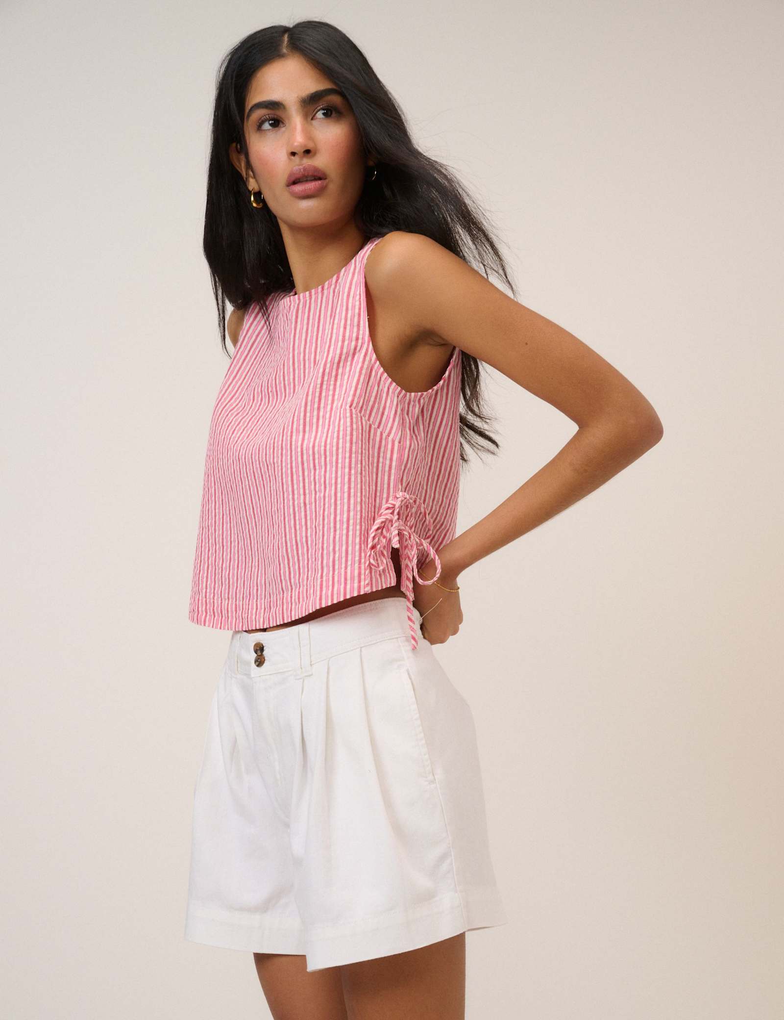 Pure Cotton Striped Tie Detail Vest Top - image 1