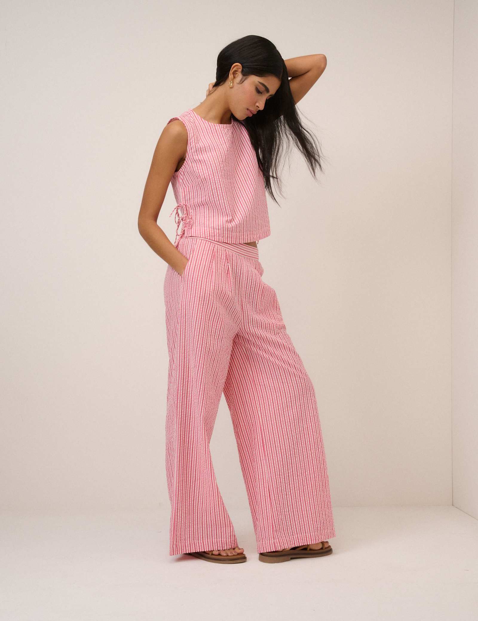 Pure Cotton Striped Tie Detail Vest Top - image 2