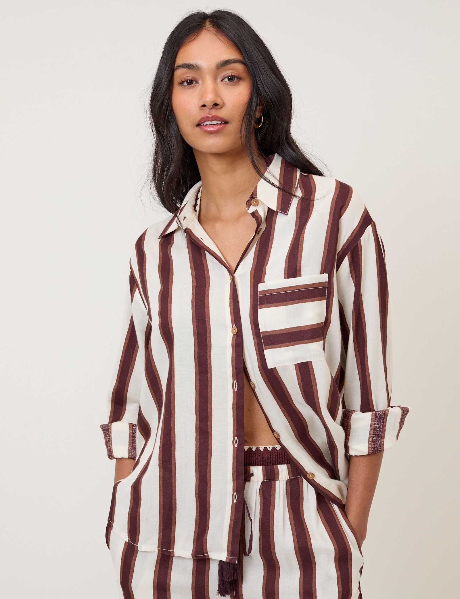 Striped Collared Shirt with Linen - image 1