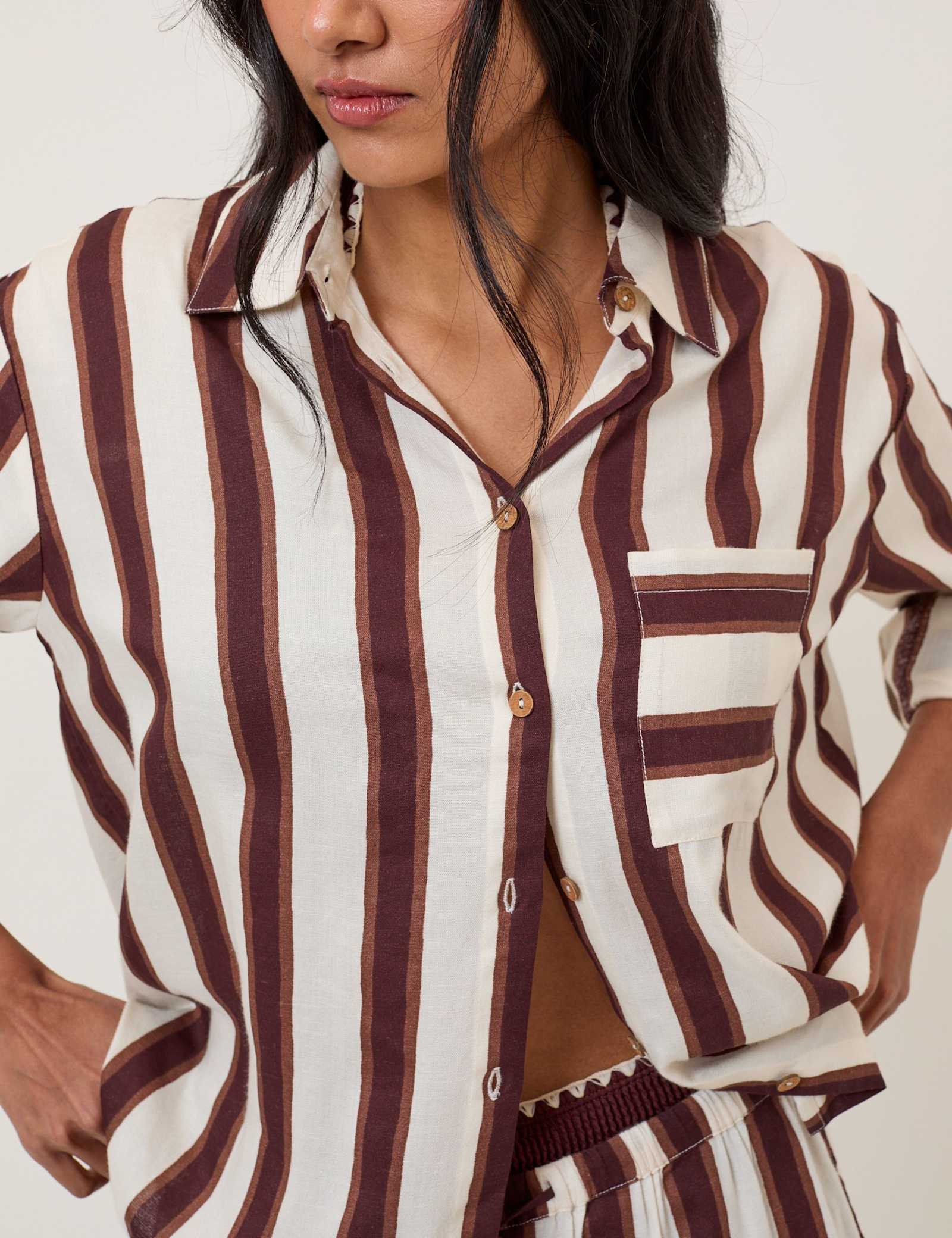 Striped Collared Shirt with Linen - image 4