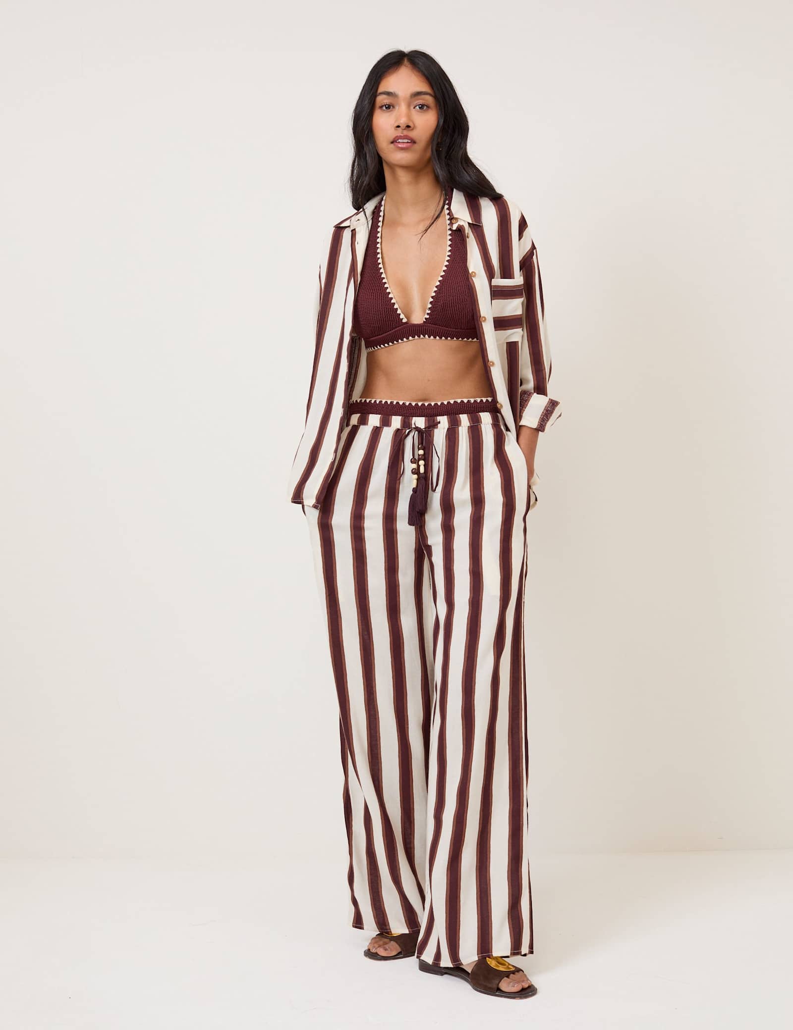 Striped Collared Shirt with Linen - image 3