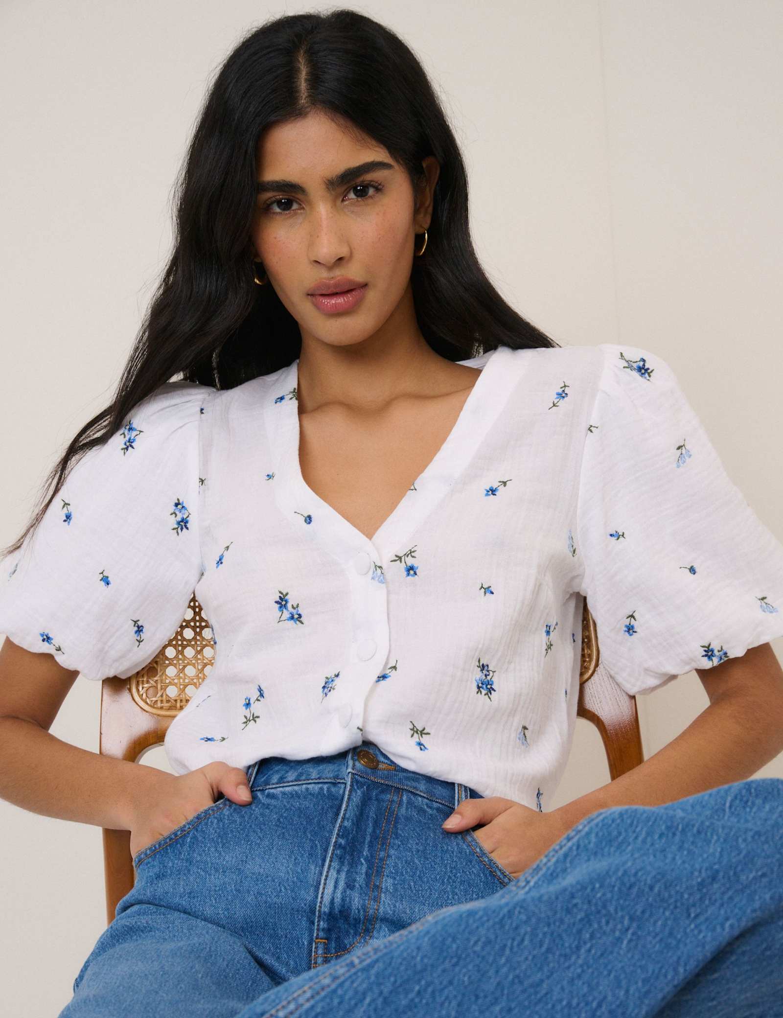 Pure Cotton V-Neck Blouse - image 5