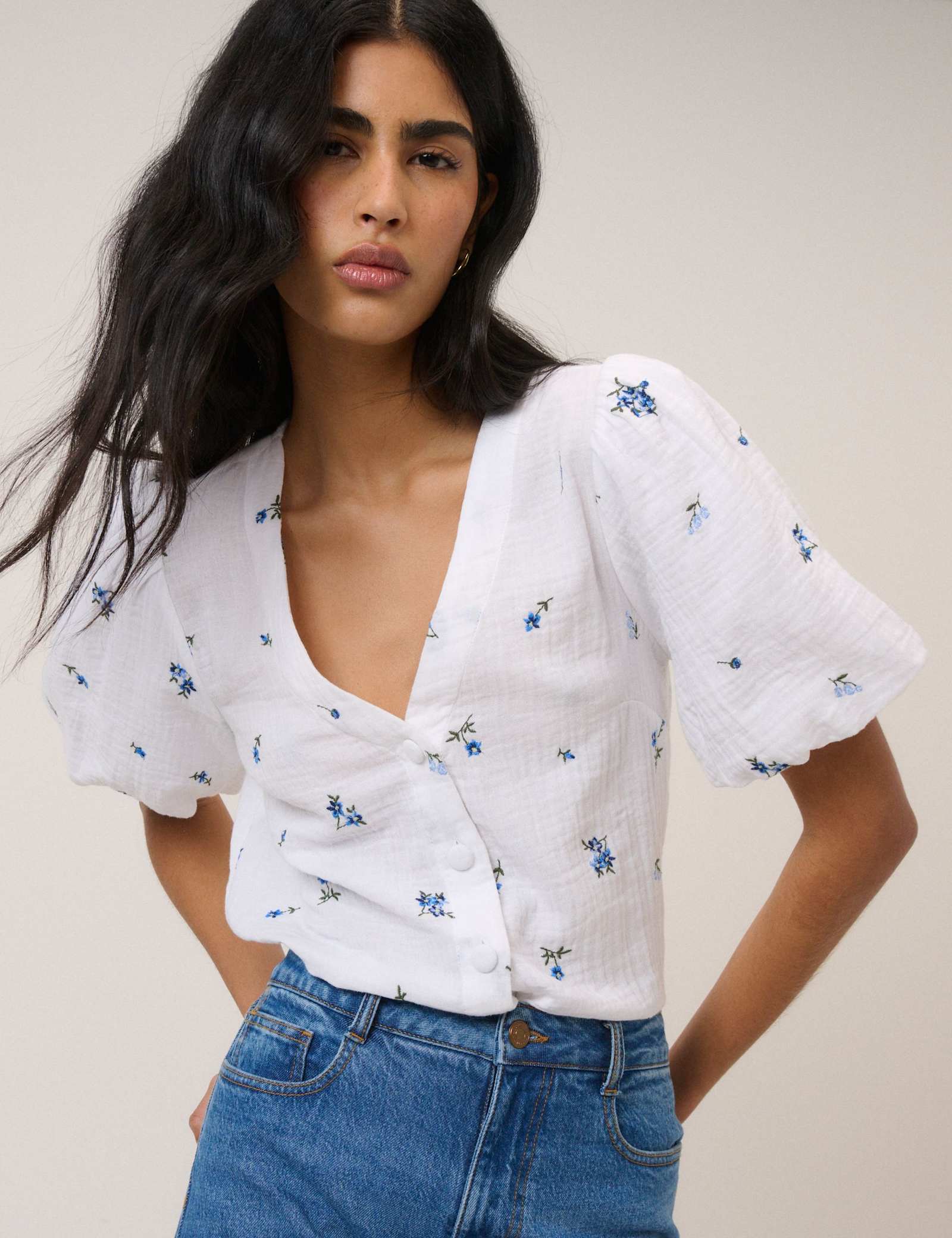 Pure Cotton V-Neck Blouse - image 3