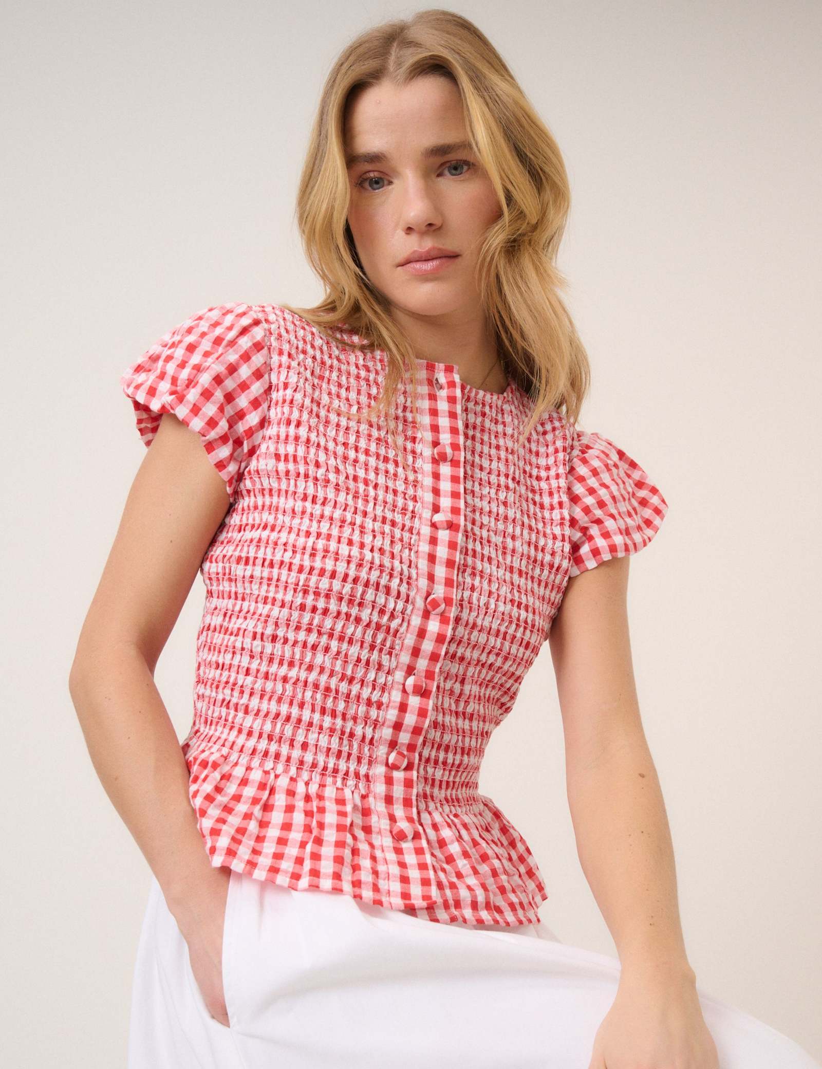 Pure Cotton Crew Neck Peplum Top - image 4
