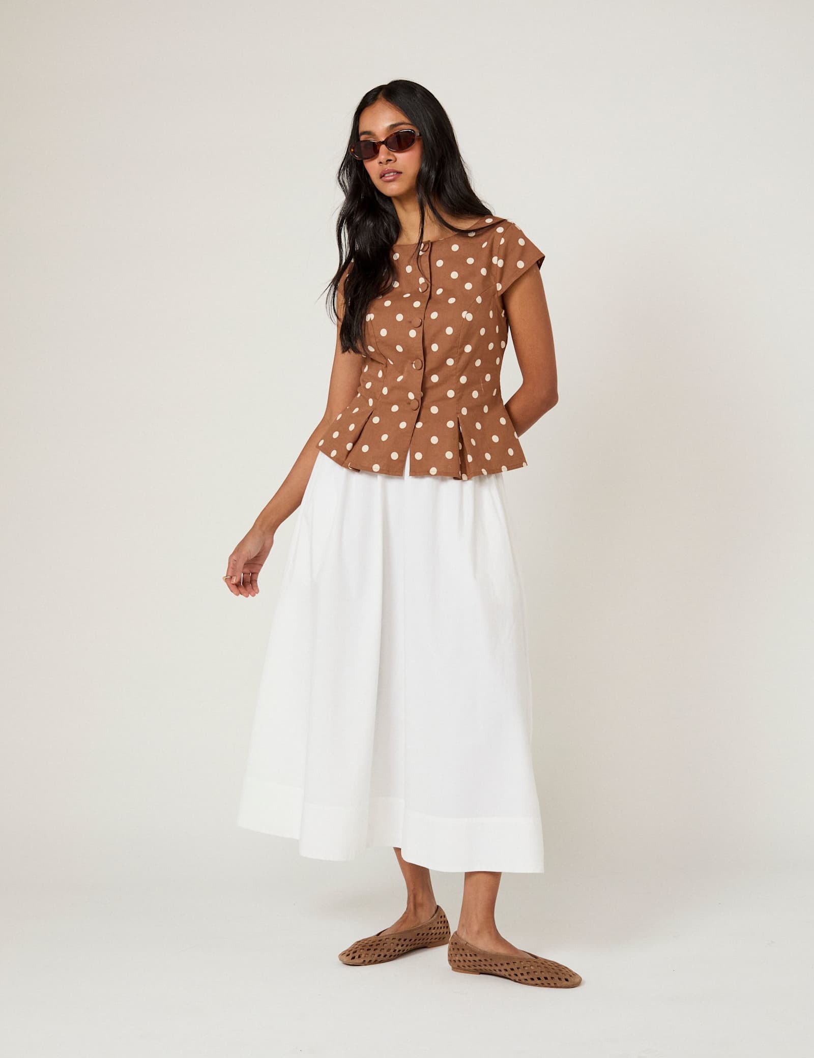 Cotton Rich Polka Dot Fitted Blouse - image 5