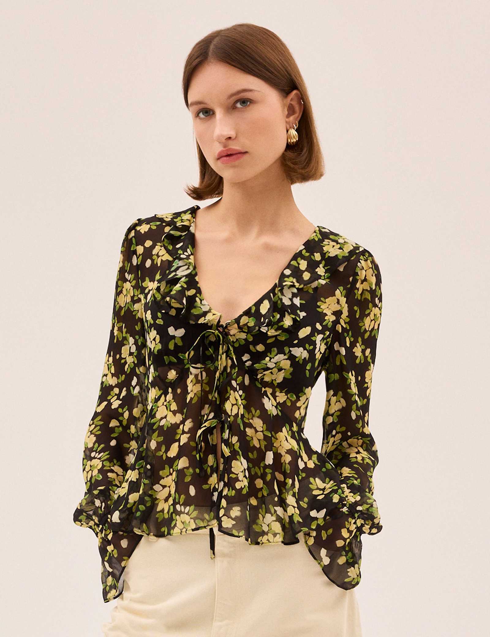 Floral V-Neck Blouse - image 1