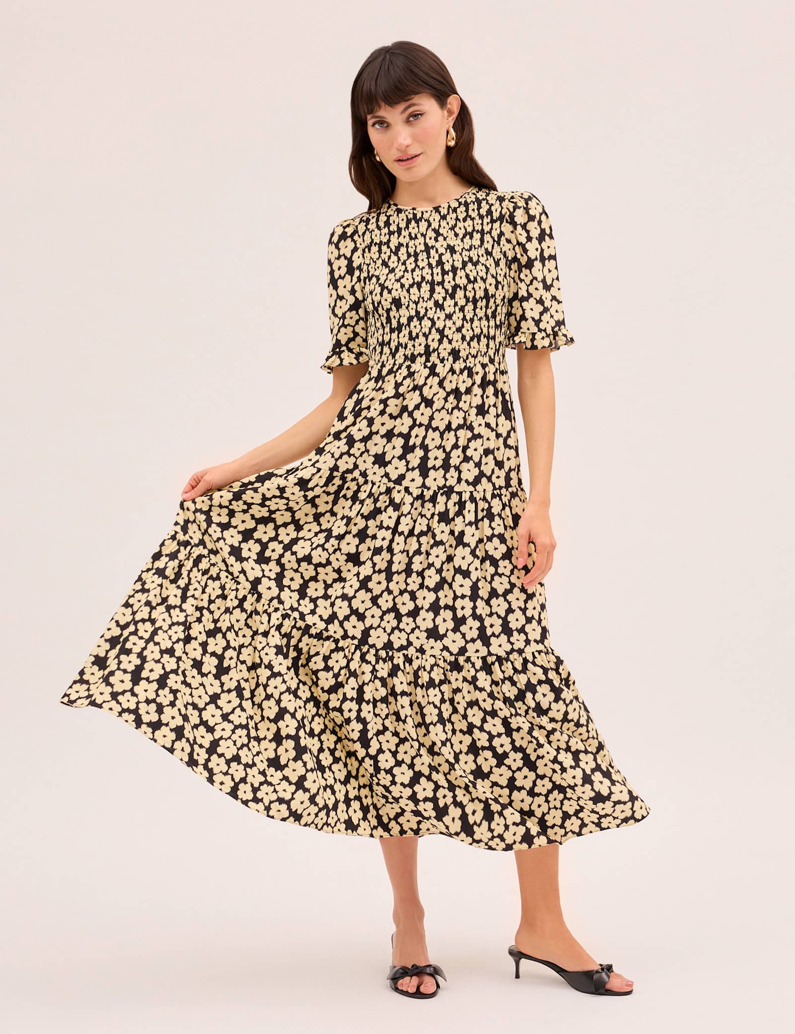 Floral Shirred Maxi Tiered Dress - image 1