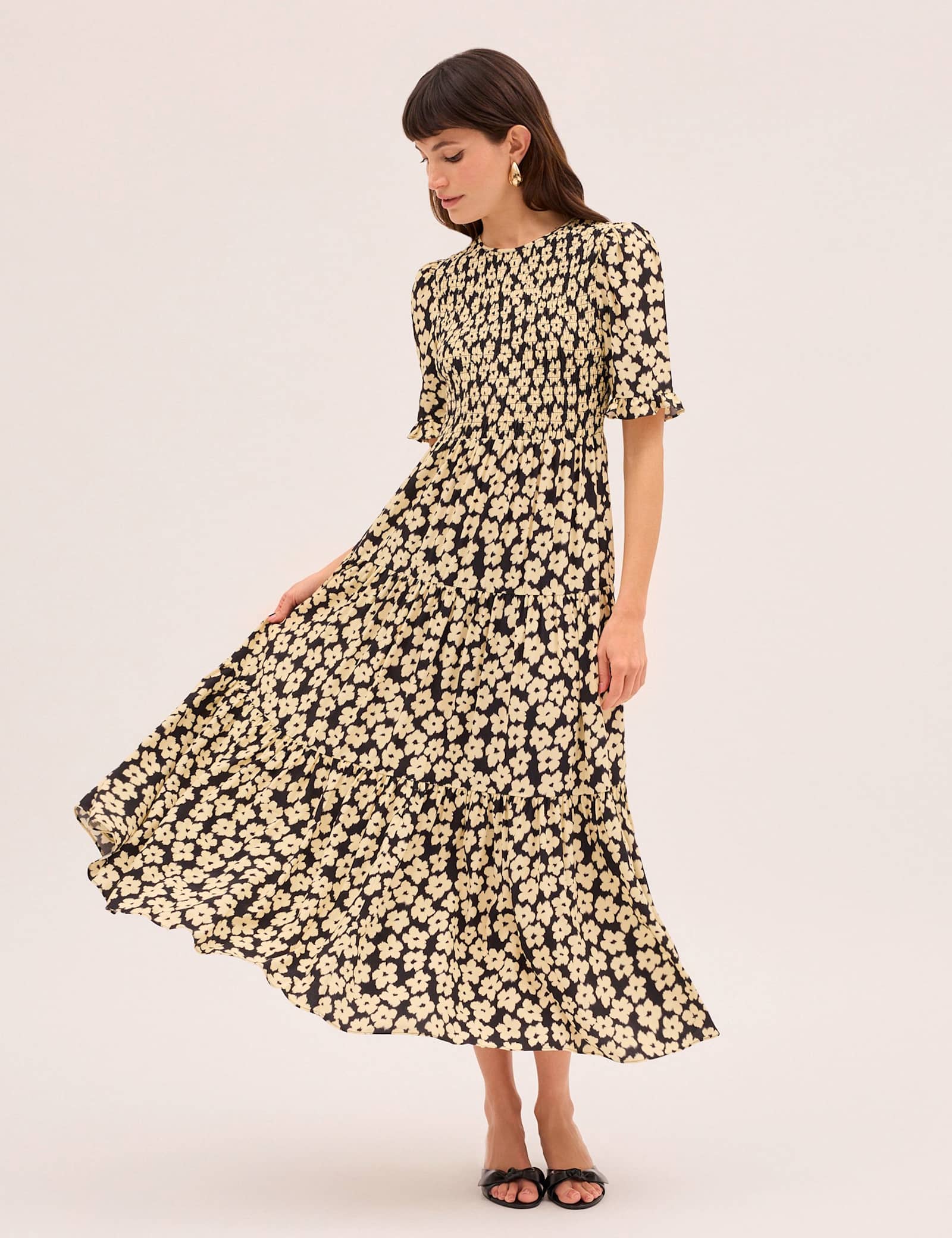 Floral Shirred Maxi Tiered Dress - image 3