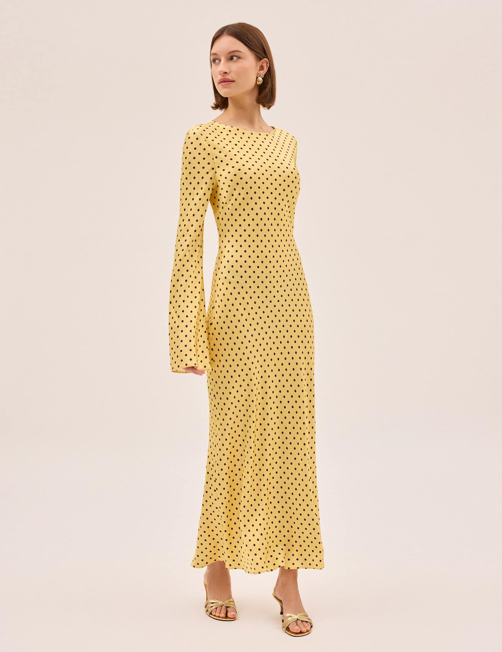 Polka Dot Slash Neck Midaxi Column Dress - image 5