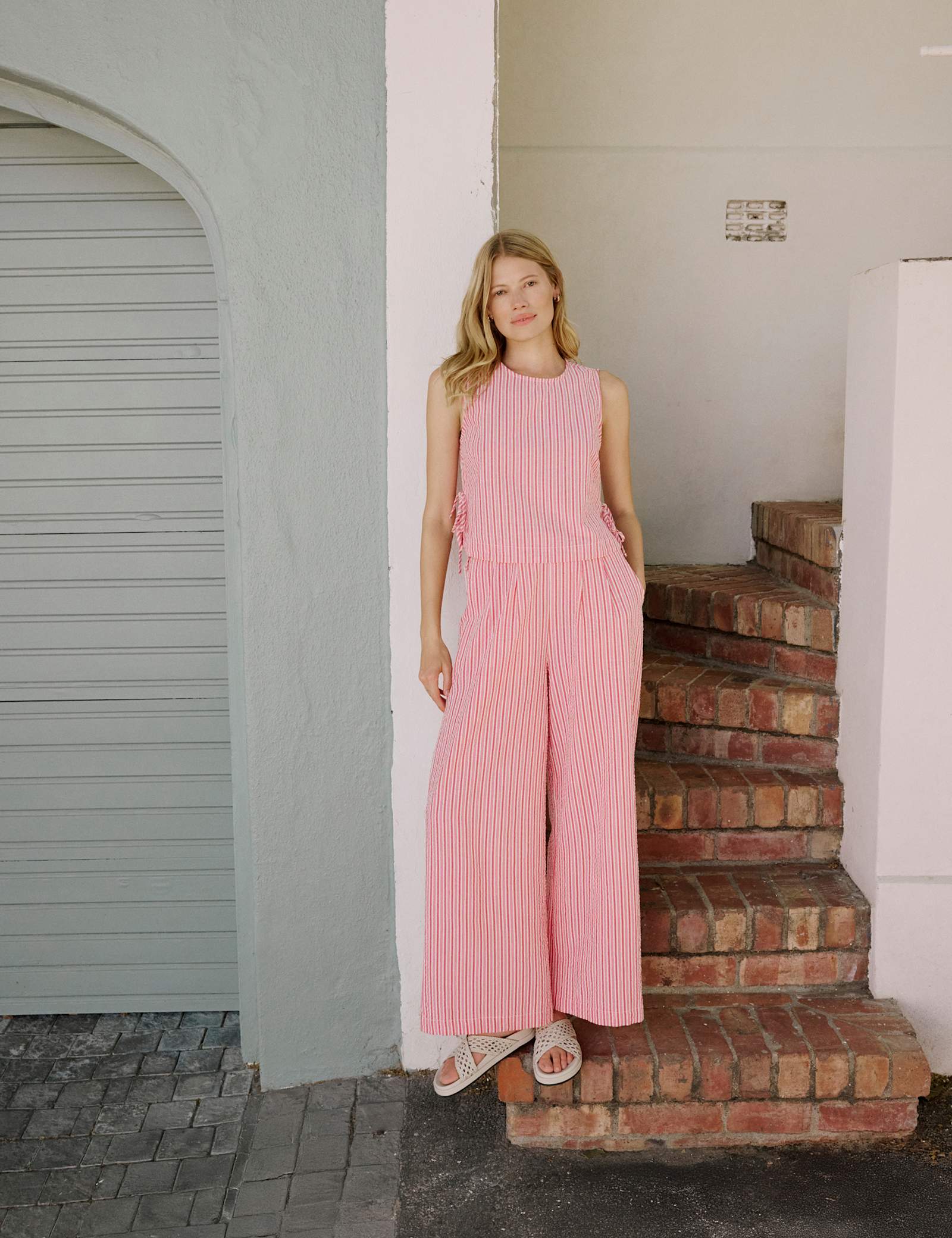 Pure Cotton Striped Straight Leg Trousers - image 4