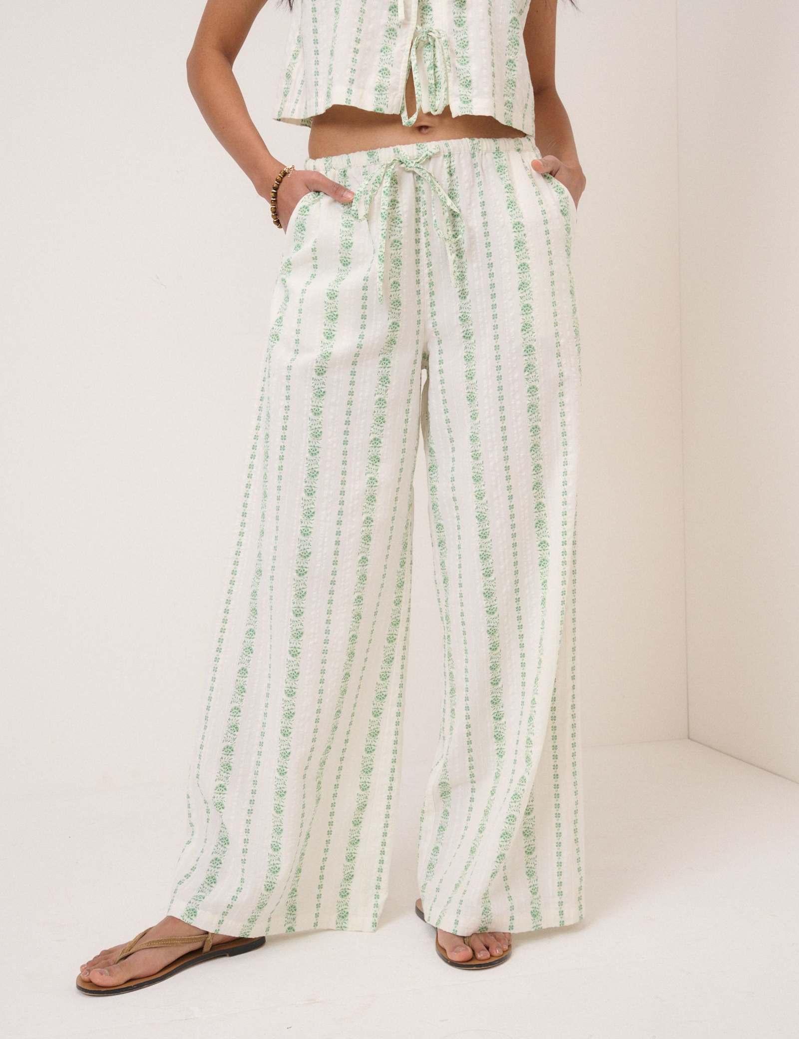 Pure Cotton Striped Wide Leg Trousers - image 5