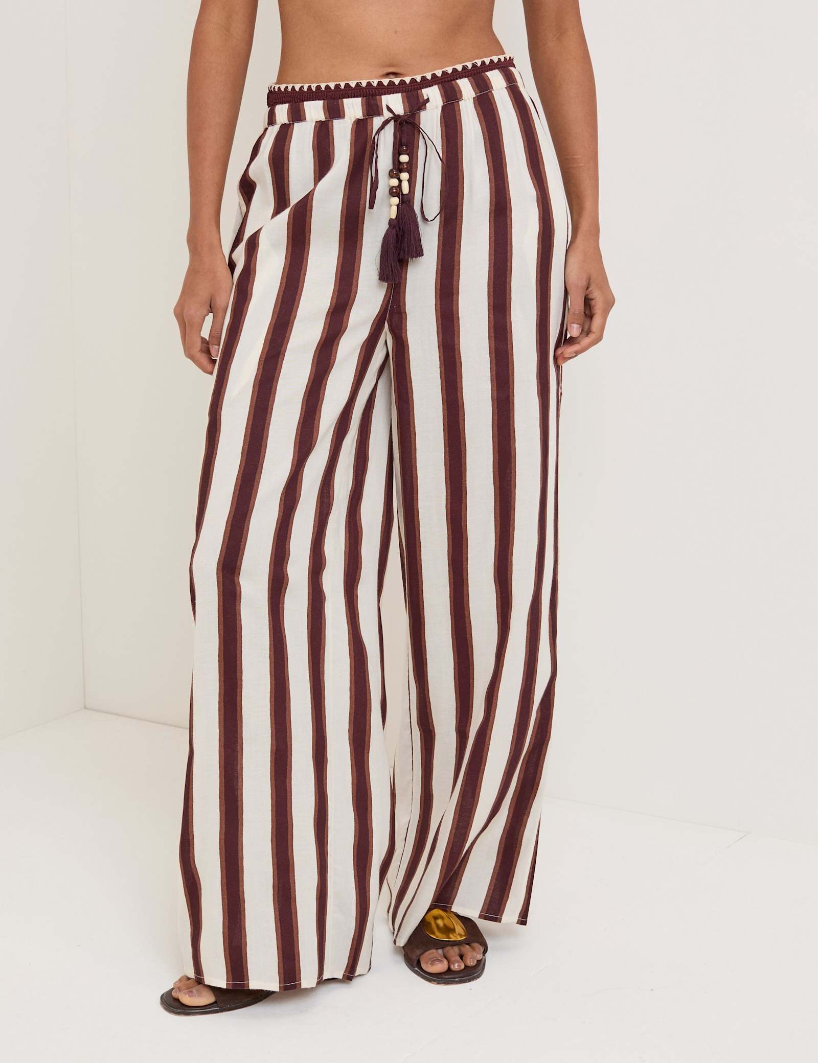 Striped Wide Leg Beach Trousers with Linen - image 1