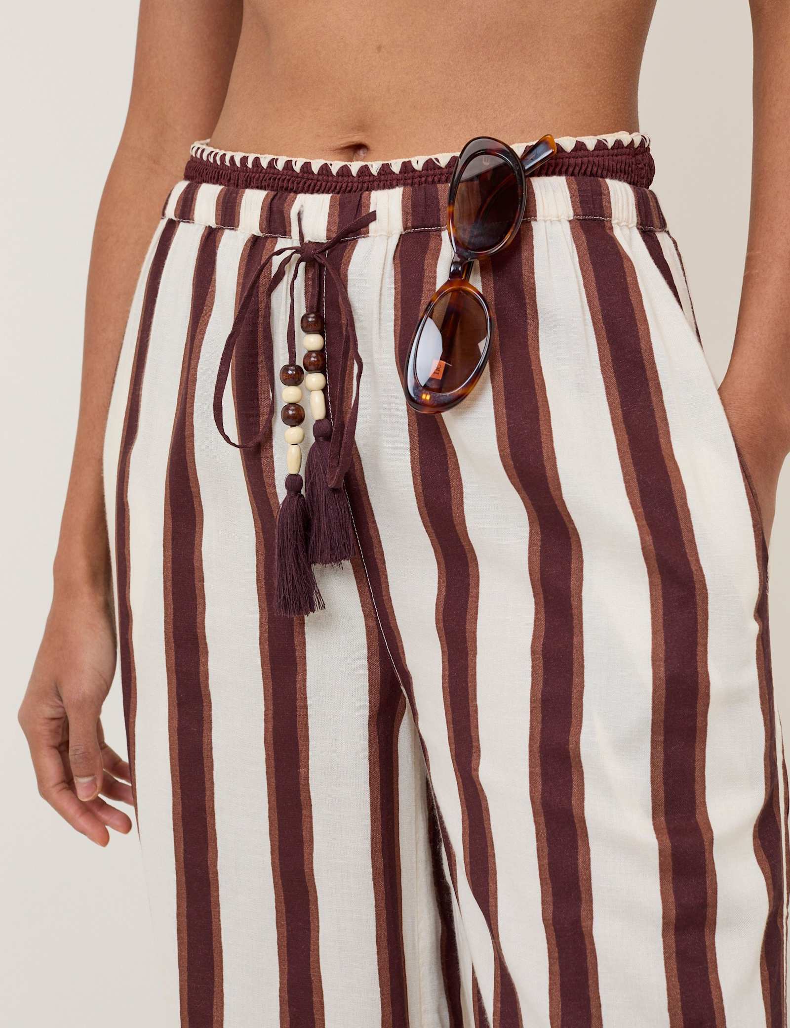 Striped Wide Leg Beach Trousers with Linen - image 3