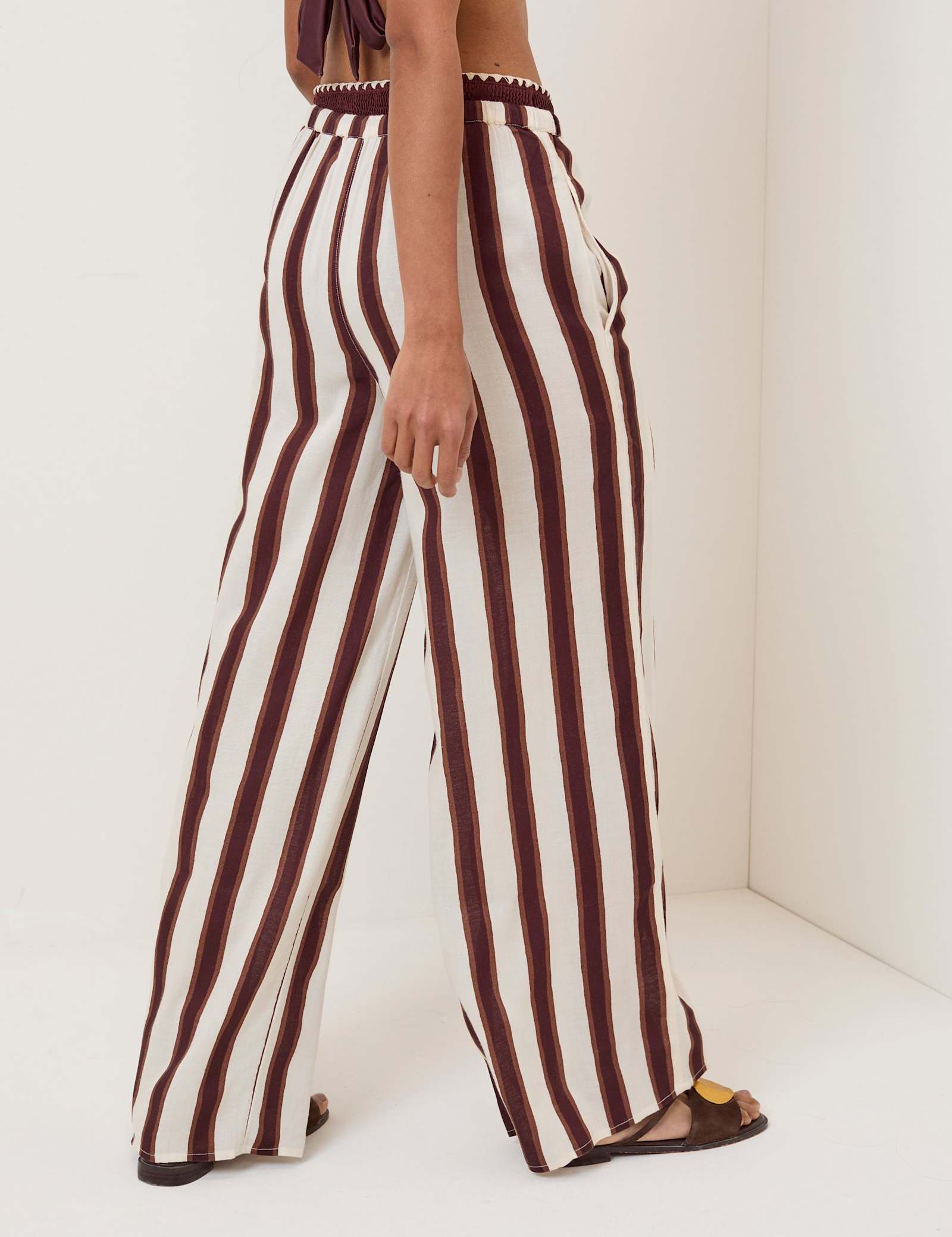 Striped Wide Leg Beach Trousers with Linen - image 2