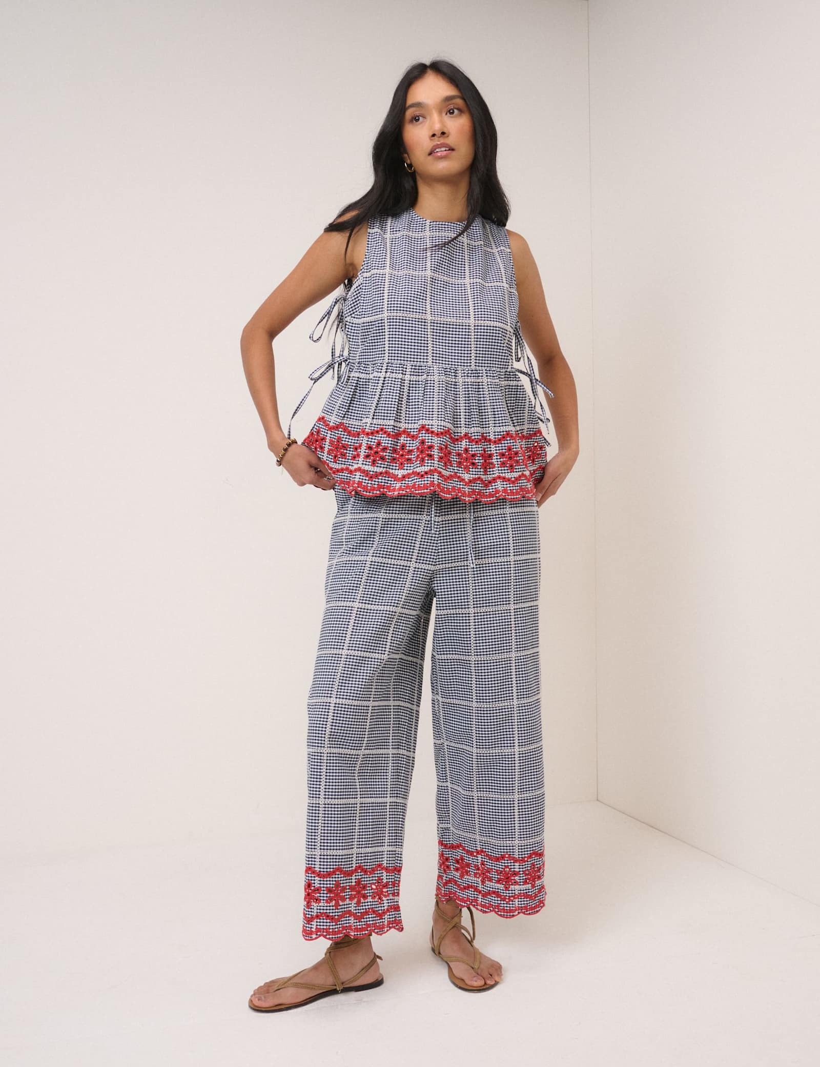 Pure Cotton Checked Cropped Trousers - image 5
