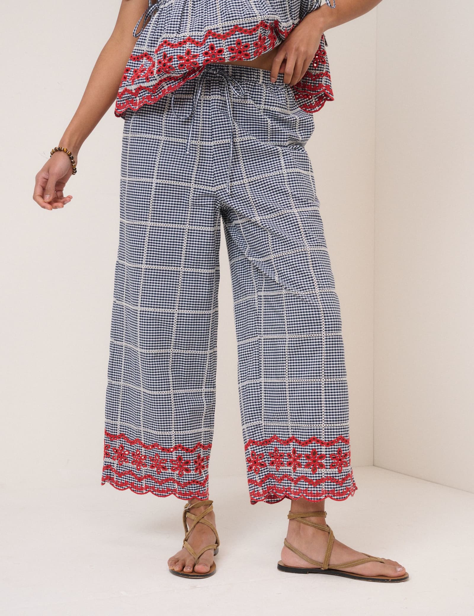 Pure Cotton Checked Cropped Trousers - image 4