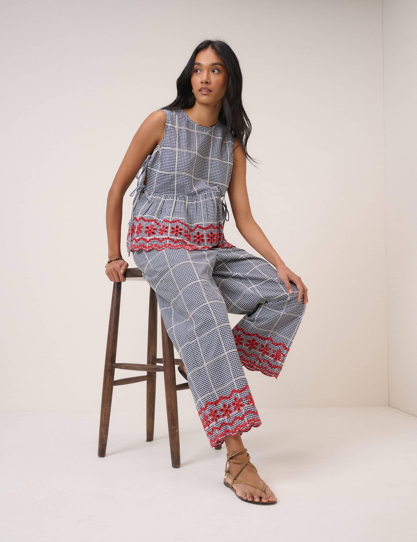 Pure Cotton Checked Cropped Trousers - image 3