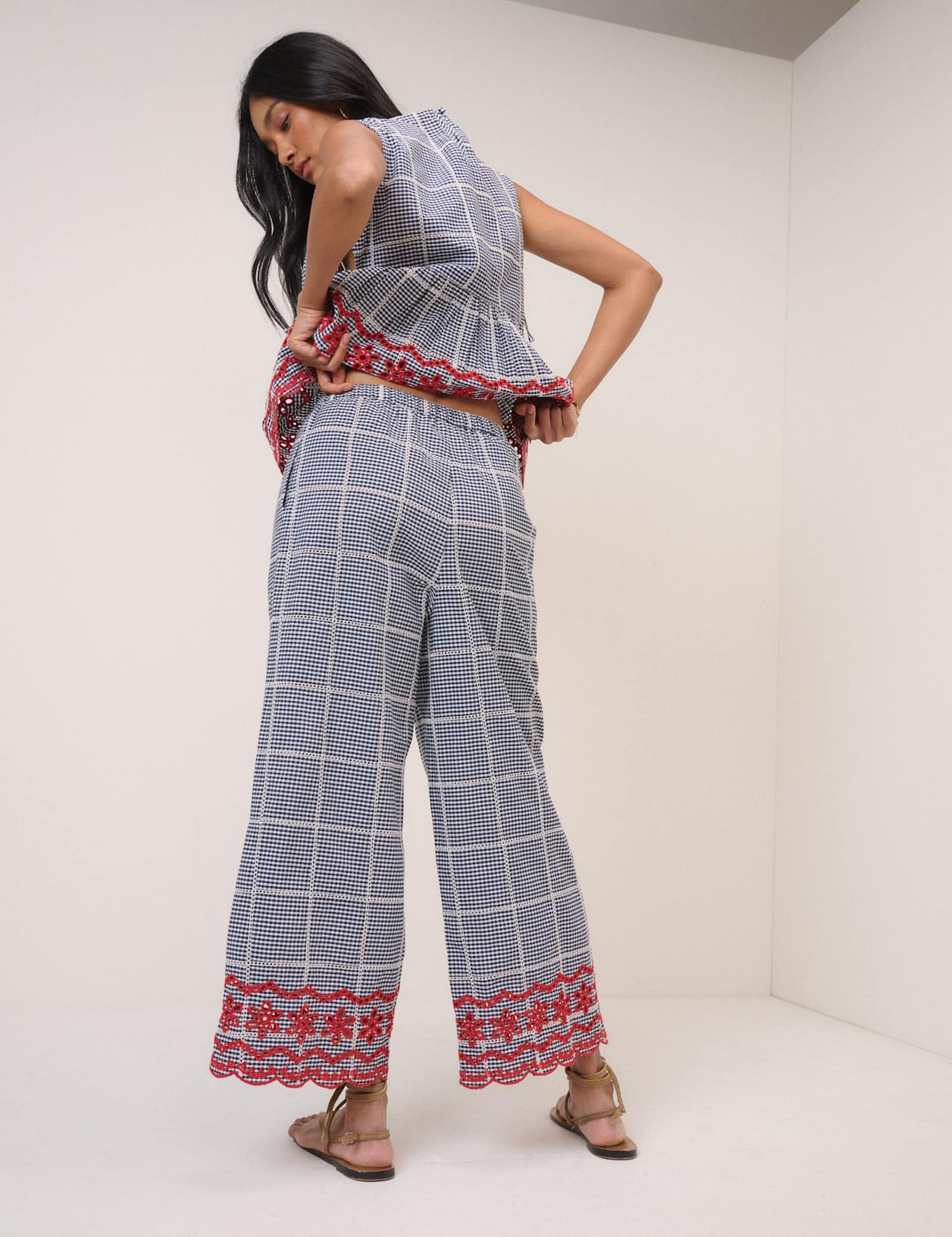 Pure Cotton Checked Cropped Trousers - image 2