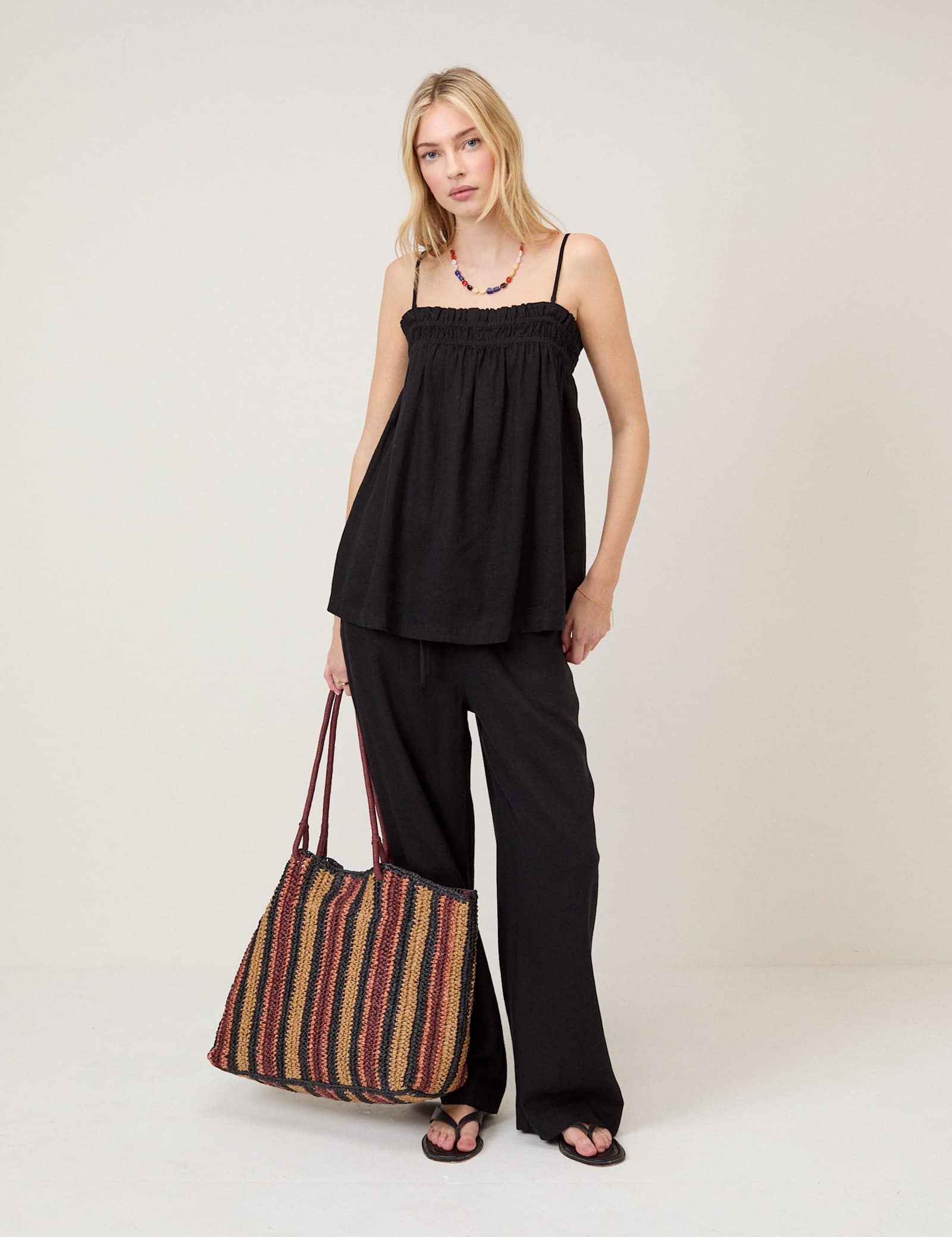 Linen Rich Drawstring Straight Leg Trousers - image 1