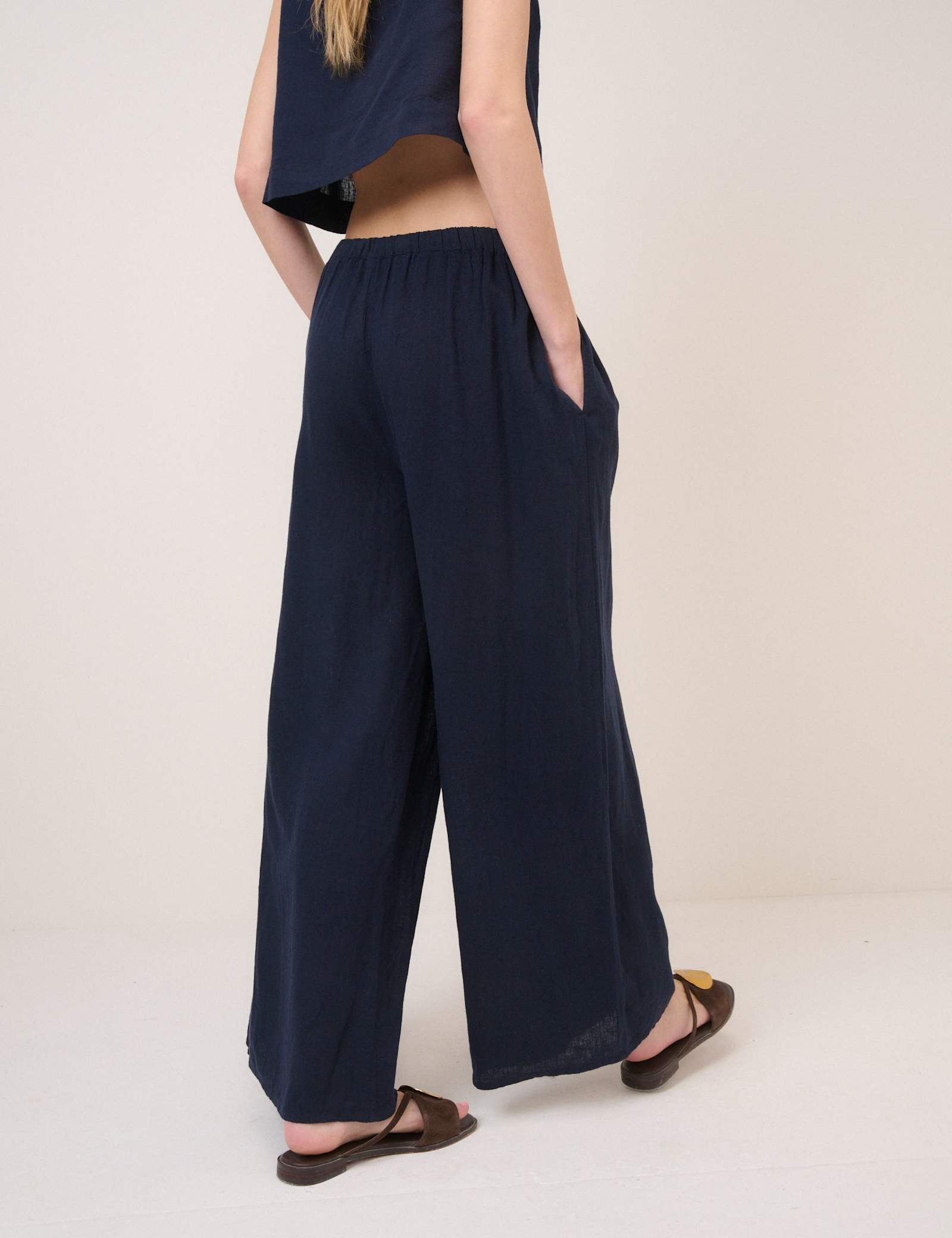 Linen Rich Elasticated Wide Leg Trousers - image 3