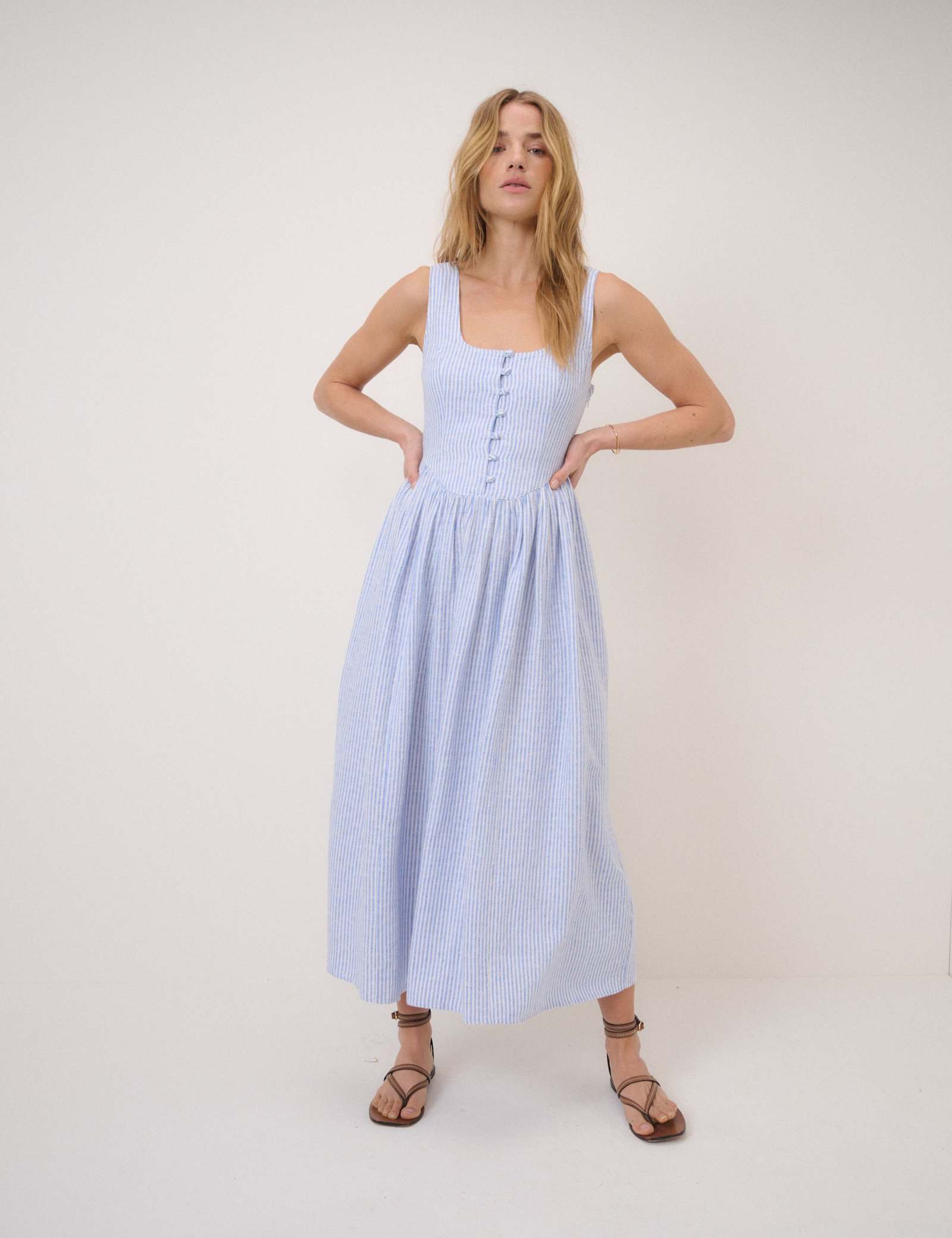 Lyocell Rich Striped Midi Skater Dress - image 1