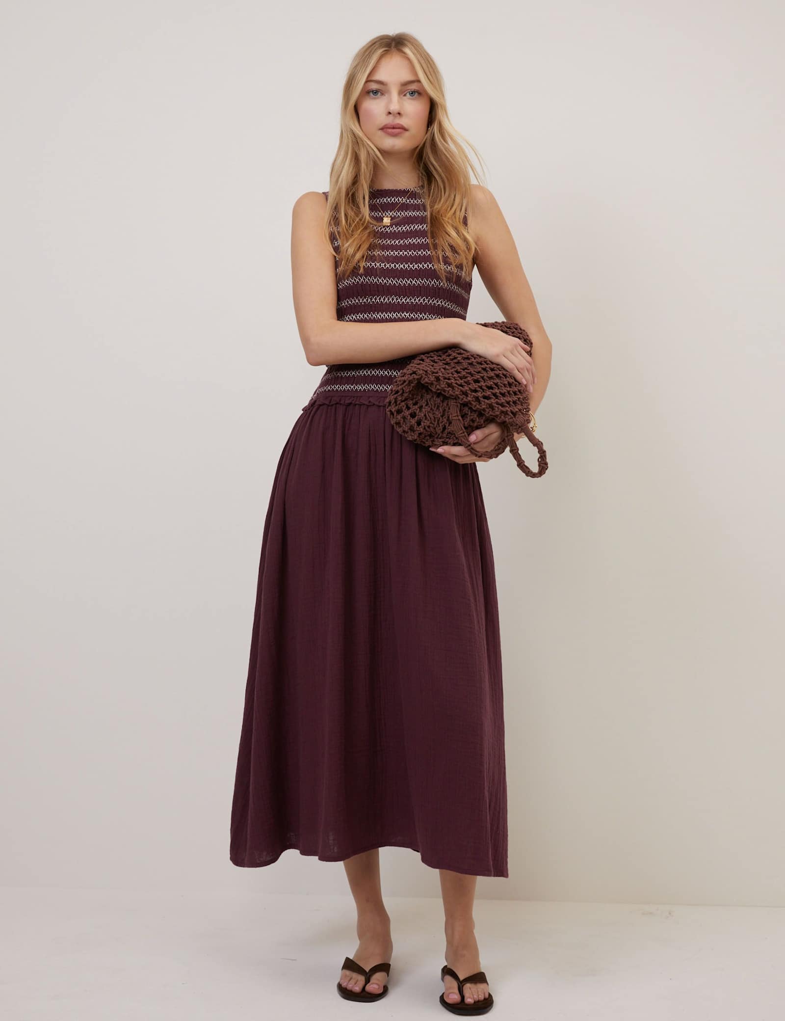 Pure Cotton Shirred Midi Skater Dress - image 1