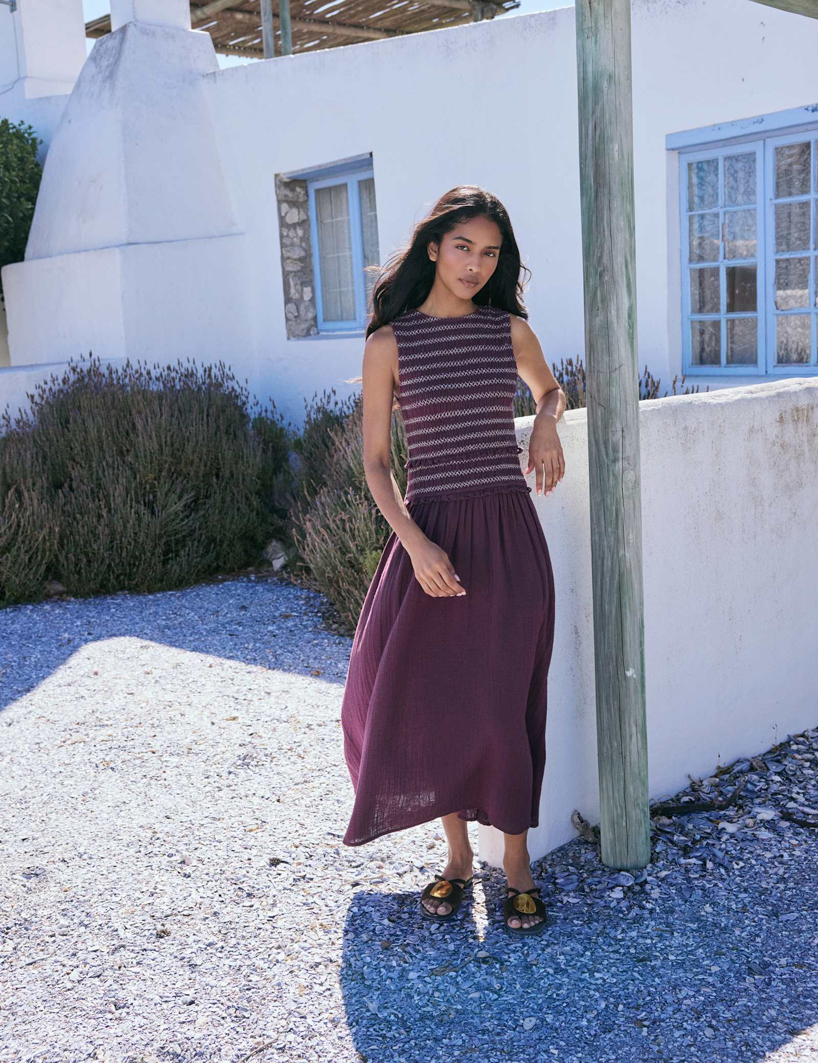 Pure Cotton Shirred Midi Skater Dress - image 5