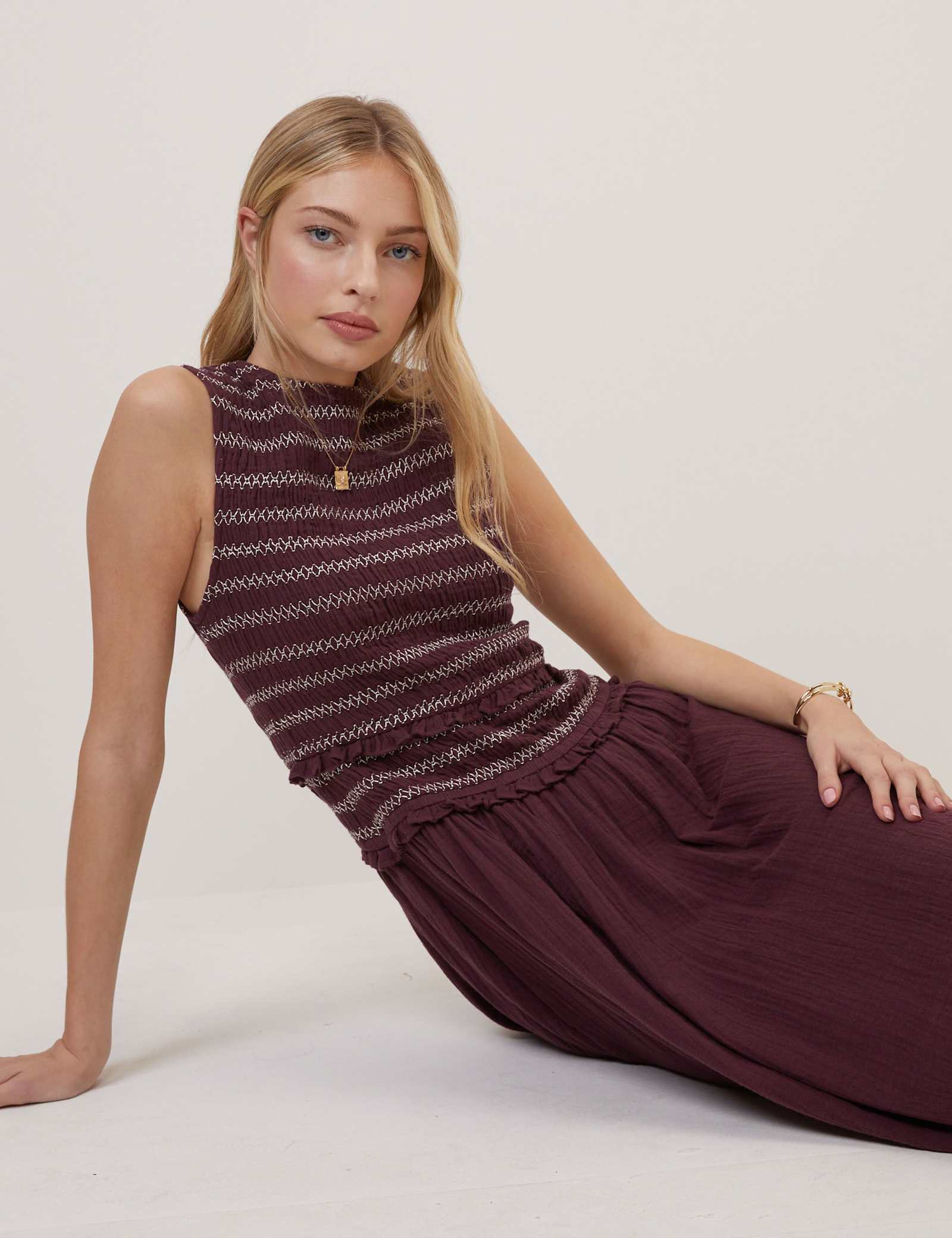 Pure Cotton Shirred Midi Skater Dress - image 3