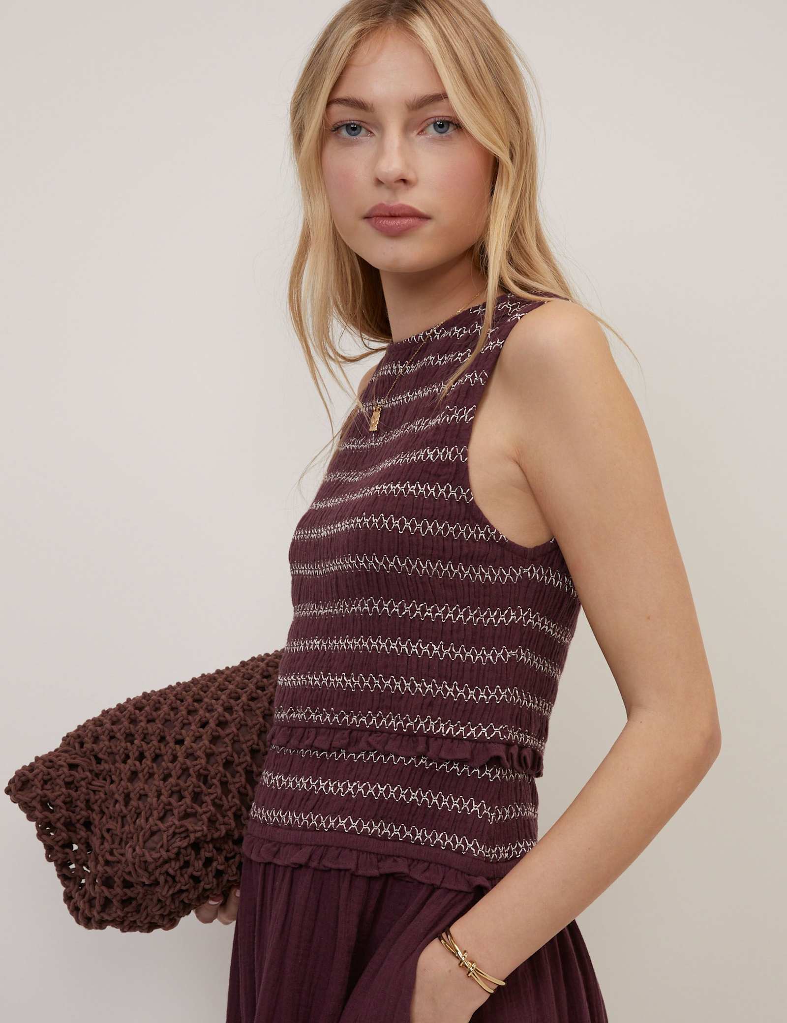 Pure Cotton Shirred Midi Skater Dress - image 2