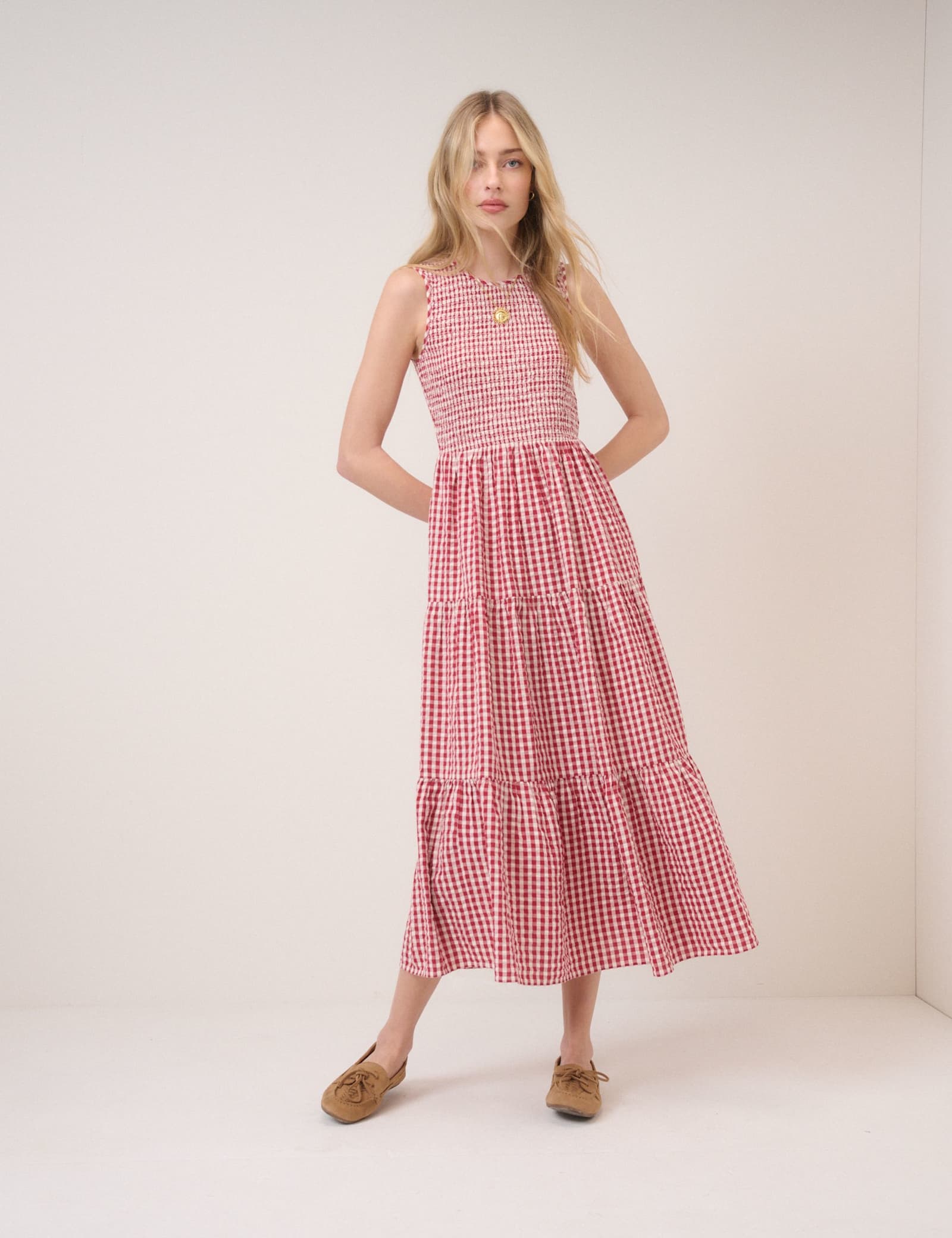 Pure Cotton Shirred Midaxi Tiered Dress - image 4