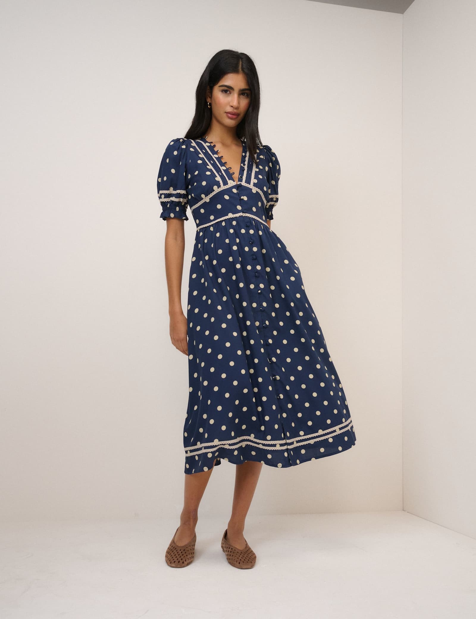 Patterned V-Neck Midi Waisted Dress - image 1
