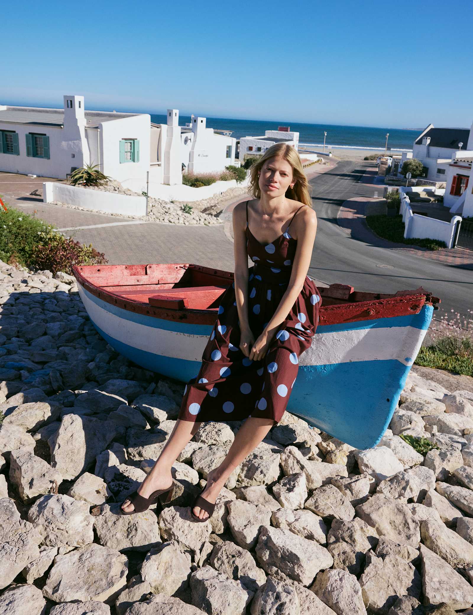 Pure Cotton Polka Dot Strappy Midi Skater Dress - image 4