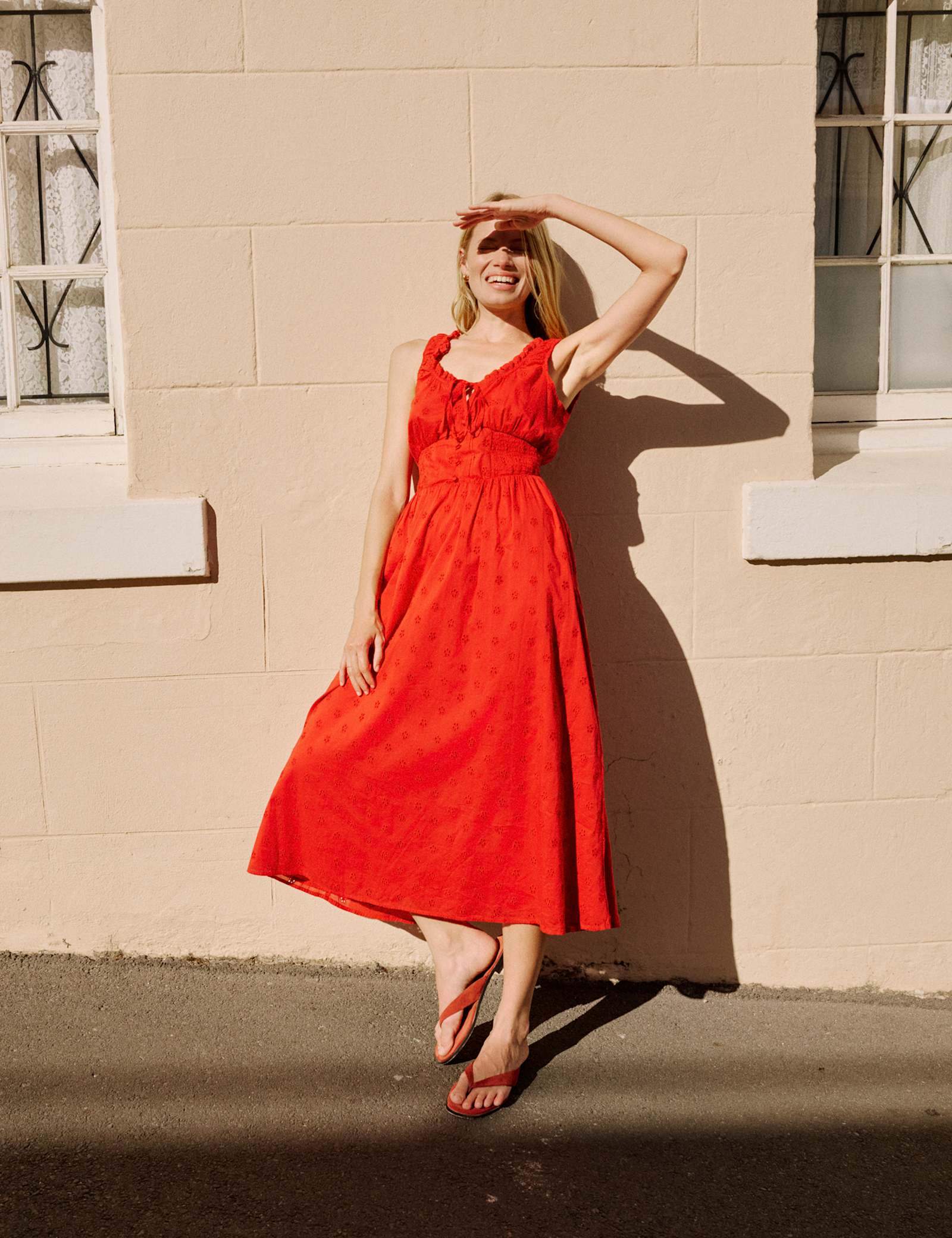 Pure Cotton Scoop Neck Midi Waisted Dress - image 4