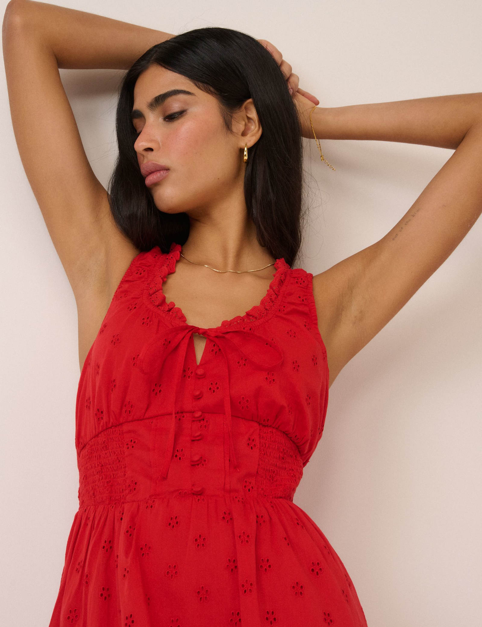 Pure Cotton Scoop Neck Midi Waisted Dress - image 2